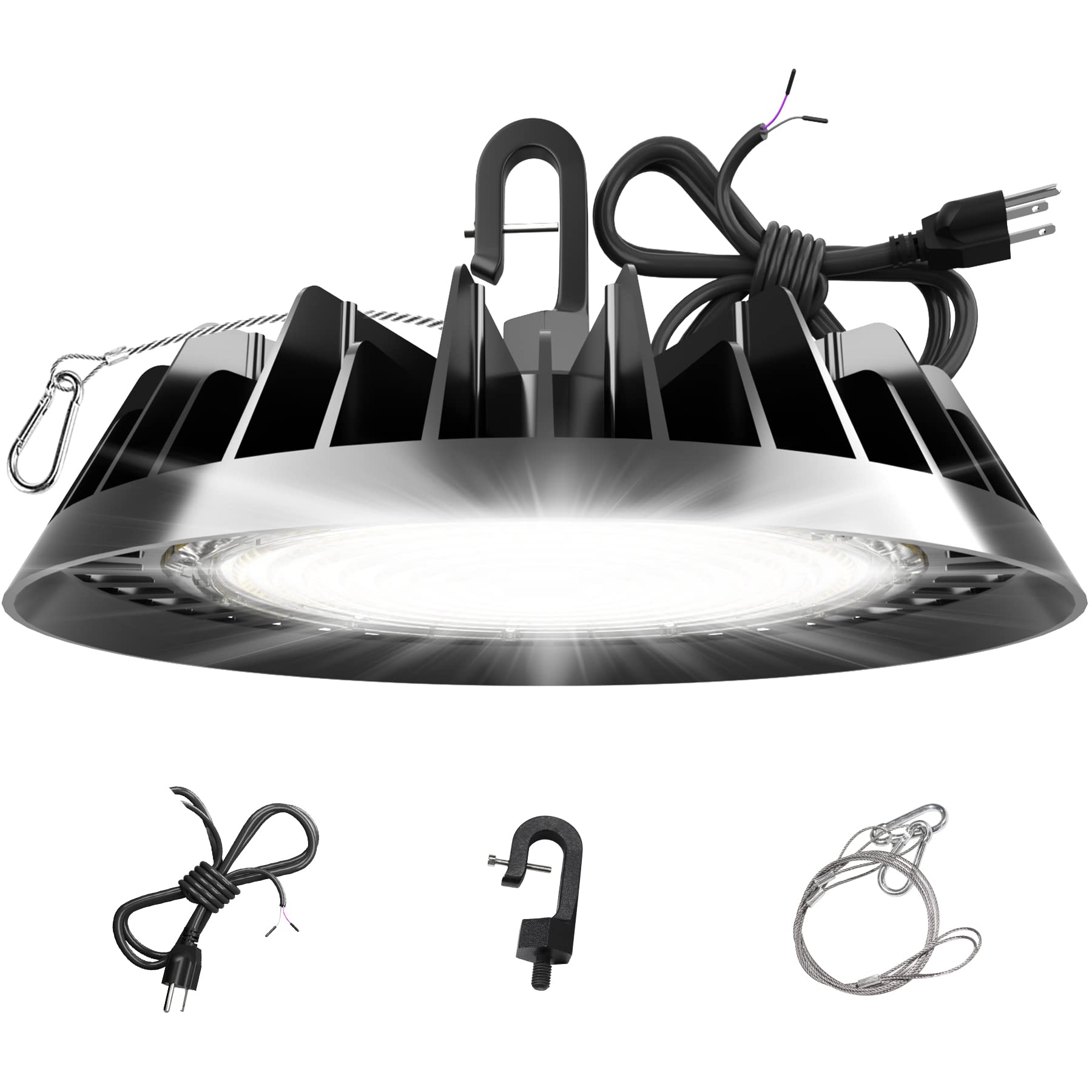 Jc-Lgl Ufo Led High Bay Light Super Bright 150W 24,000Lm (160Lm/W) 1-10V Dimmable, 5' Cable With Plug, Hanging Hook, Safe Rope, High Bay Led Light For Factory Warehouse Workshop