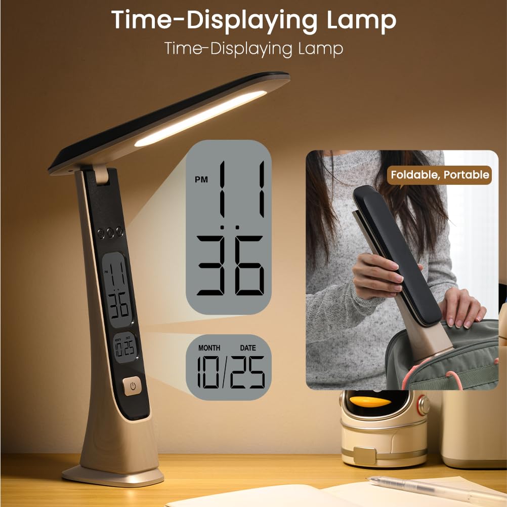 WILIT Rechargeable Cordless Table Lamp, Portable Desk Light, Stepless Brightness, U30C, Black & Natural Yellow Wood Grain, Standard Size