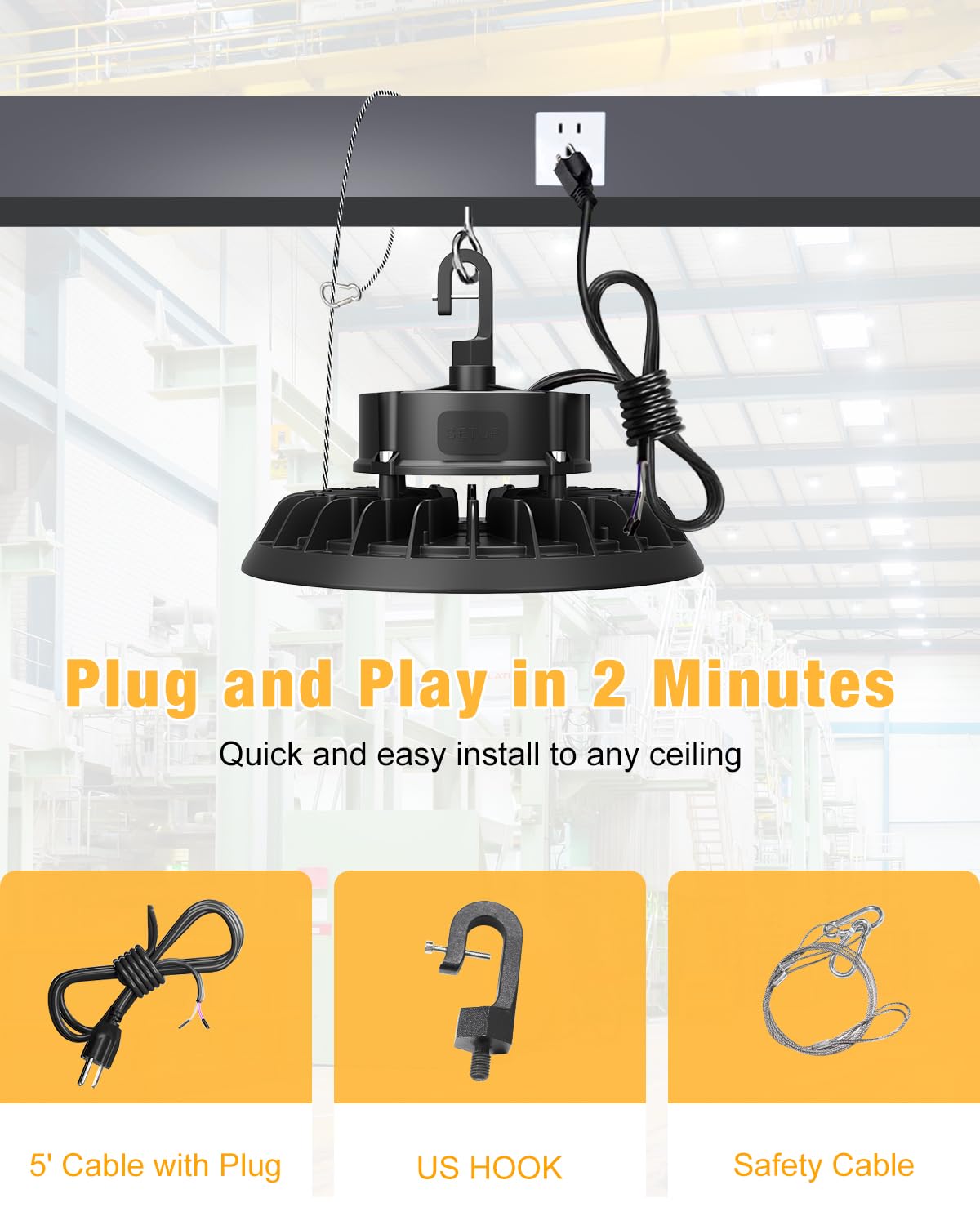 Jc-Lgl Ufo Led High Bay Light 240W 6 Pack, High Bay Led Shop Light 36,000Lm 0-10V Dimmable, 5' Cable With Us Plug, Hanging Hook,