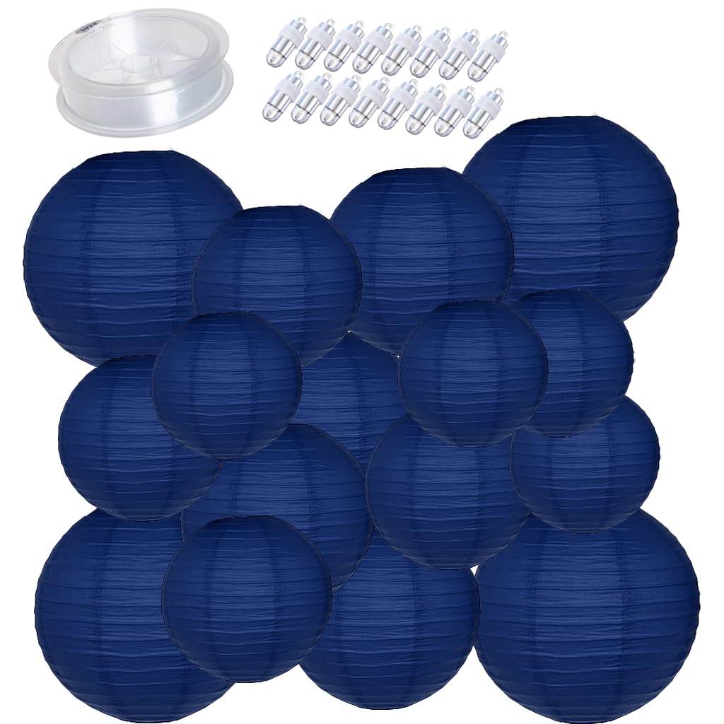 Enparez Paper Lanterns With Lights Included 16Pcs 6'' /8'' /10'' /12'' Hanging Decorative Chinese Paper Lantern For Wedding Baby
