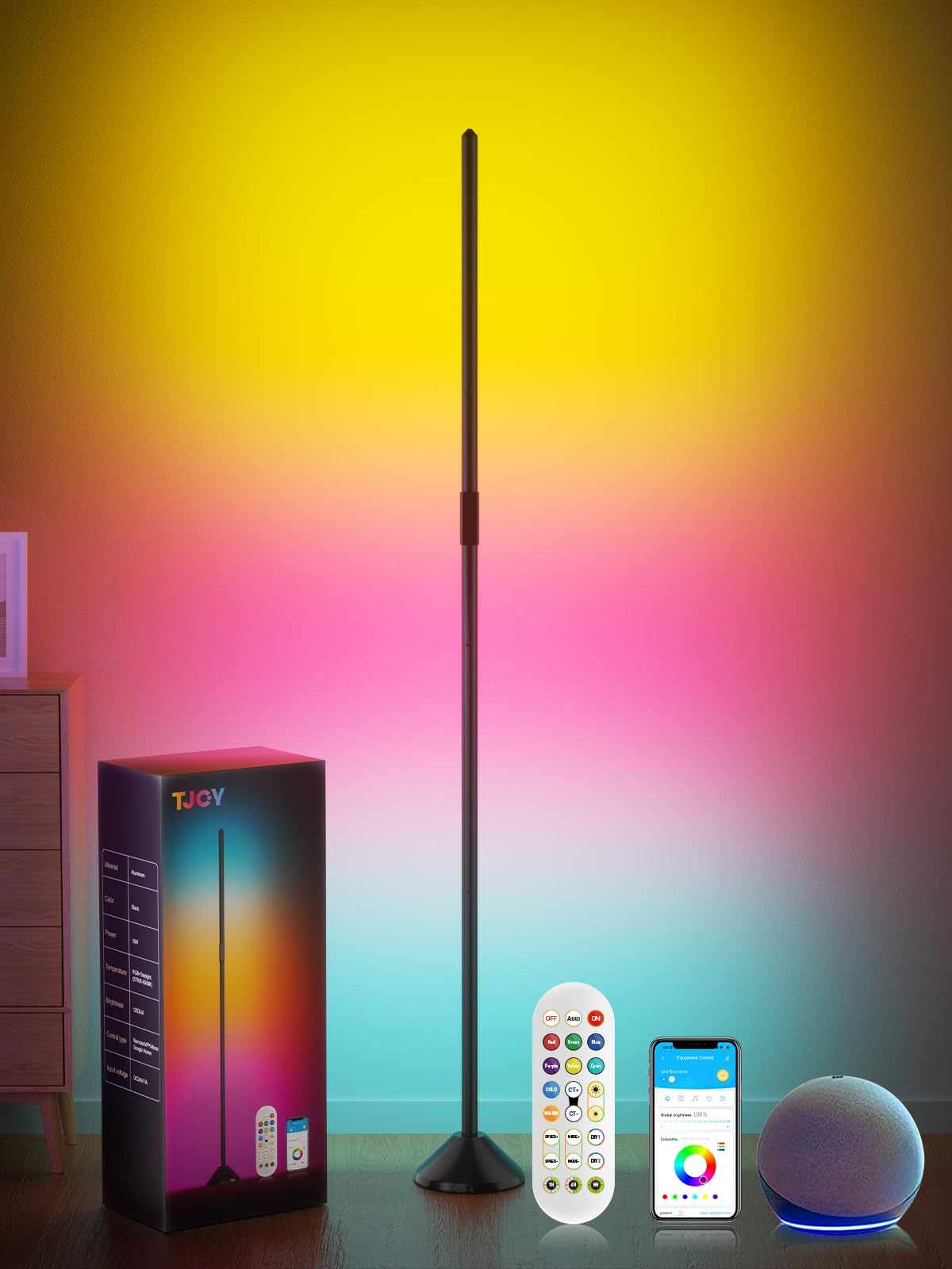 TJOY Smart LED Floor Lamp, RGB+IC Corner Light Work with Alexa&Google Home,1200LM, Modern Floor Lamp with 16 Million Colors, Mus
