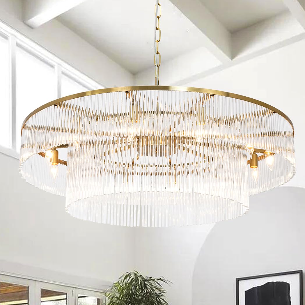 Akeelighting Modern Glass Chandelier Lighting Brass Chandeliers For High Ceiling Entryway Foyer Large Glass Hanging Light Fixtur
