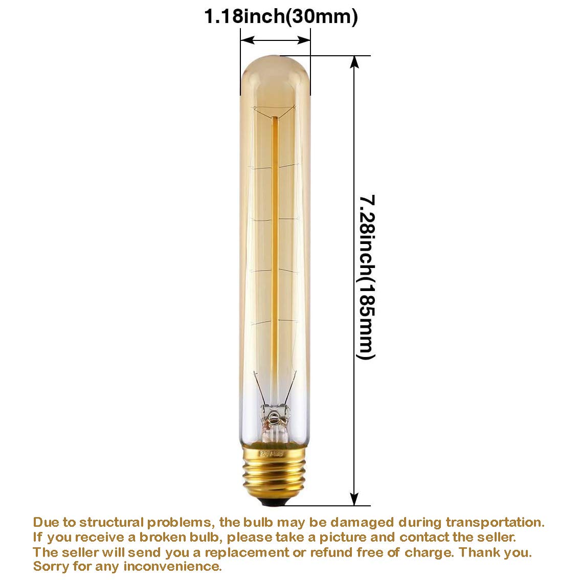 CTKcom Vintage Edison Light Bulbs, 40W Tubular Antique Incandescent, Gold Glass, 4 Pack, E26/E27 Base for Industrial Lighting