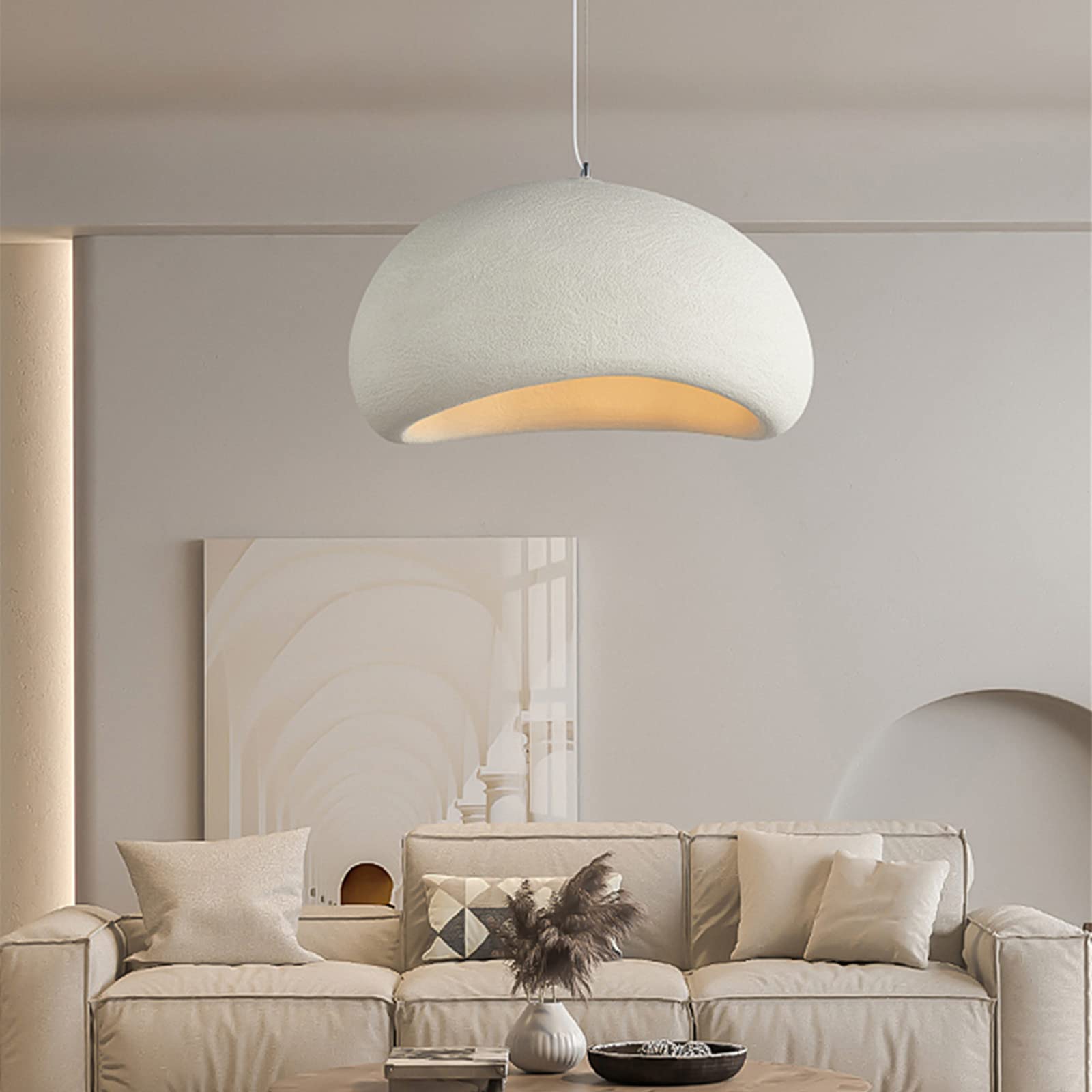 JAYMP Modern Pendant Light - 40cm Bird Nest Shape, Matte White, E26 Base, Wabi-Sabi Style for Dining Room, Kitchen & Hallway