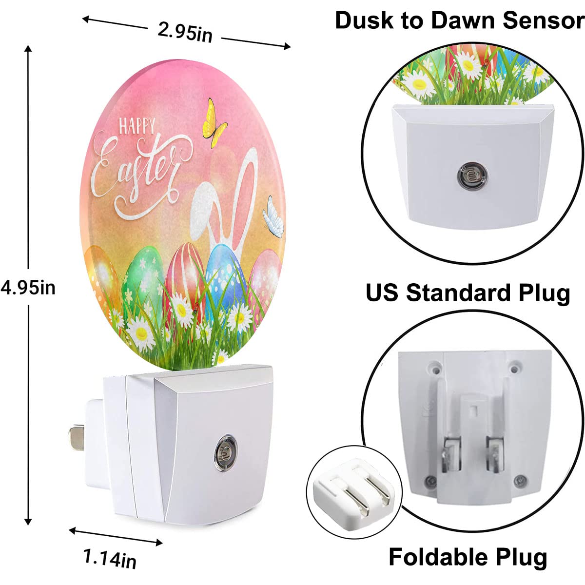 Uanvaha Easter Bunny Eggs Night Light Butterfly Green Grass Spring Farmhouse Dusk To Dawn Night Lamp Auto Sensor For Bedroom Bat