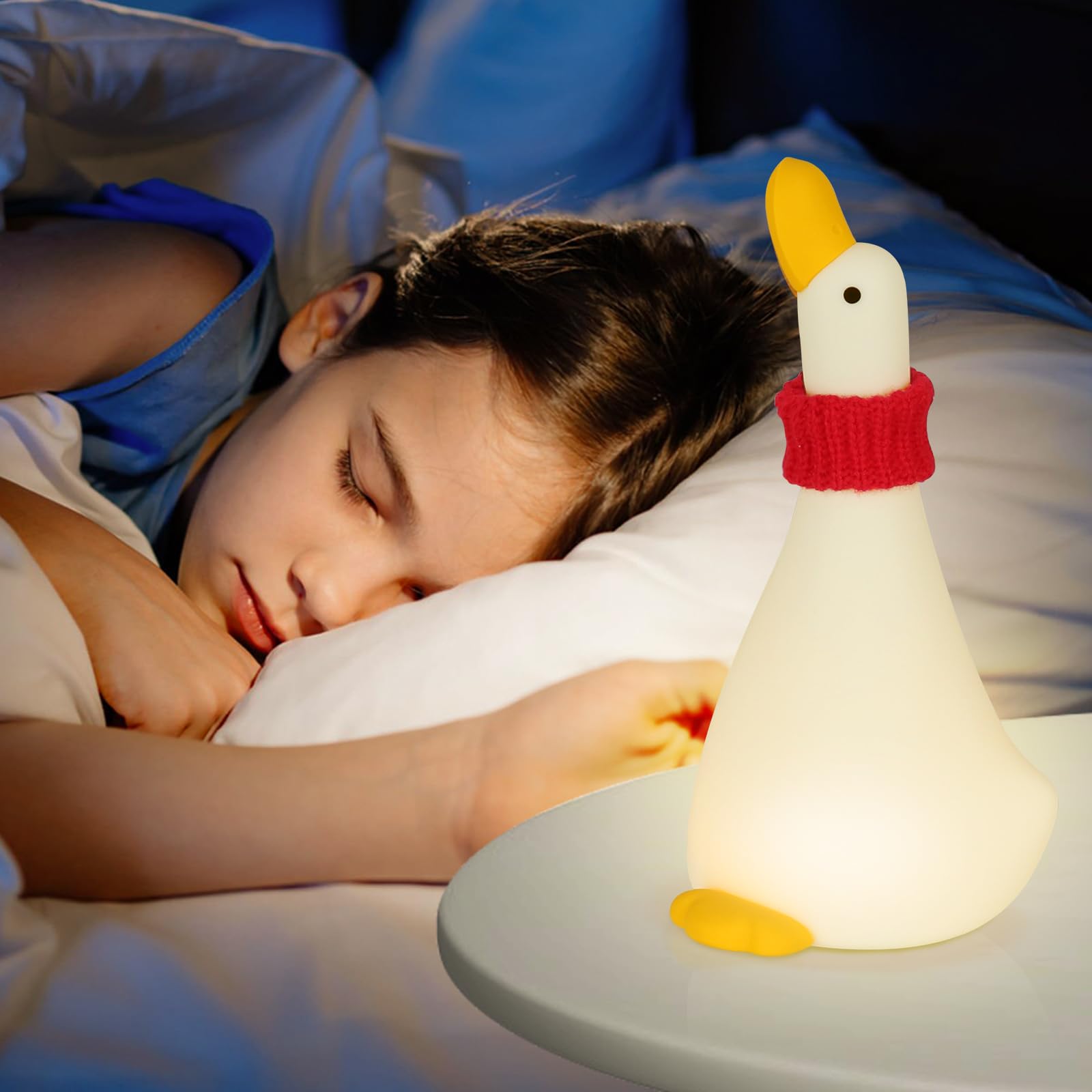 Cute LED Duck Night Light, Rechargeable Silicone Squishy Light Up Duck Lamp, 3-Level Dimmable Nursery Night Lights for Toddler B