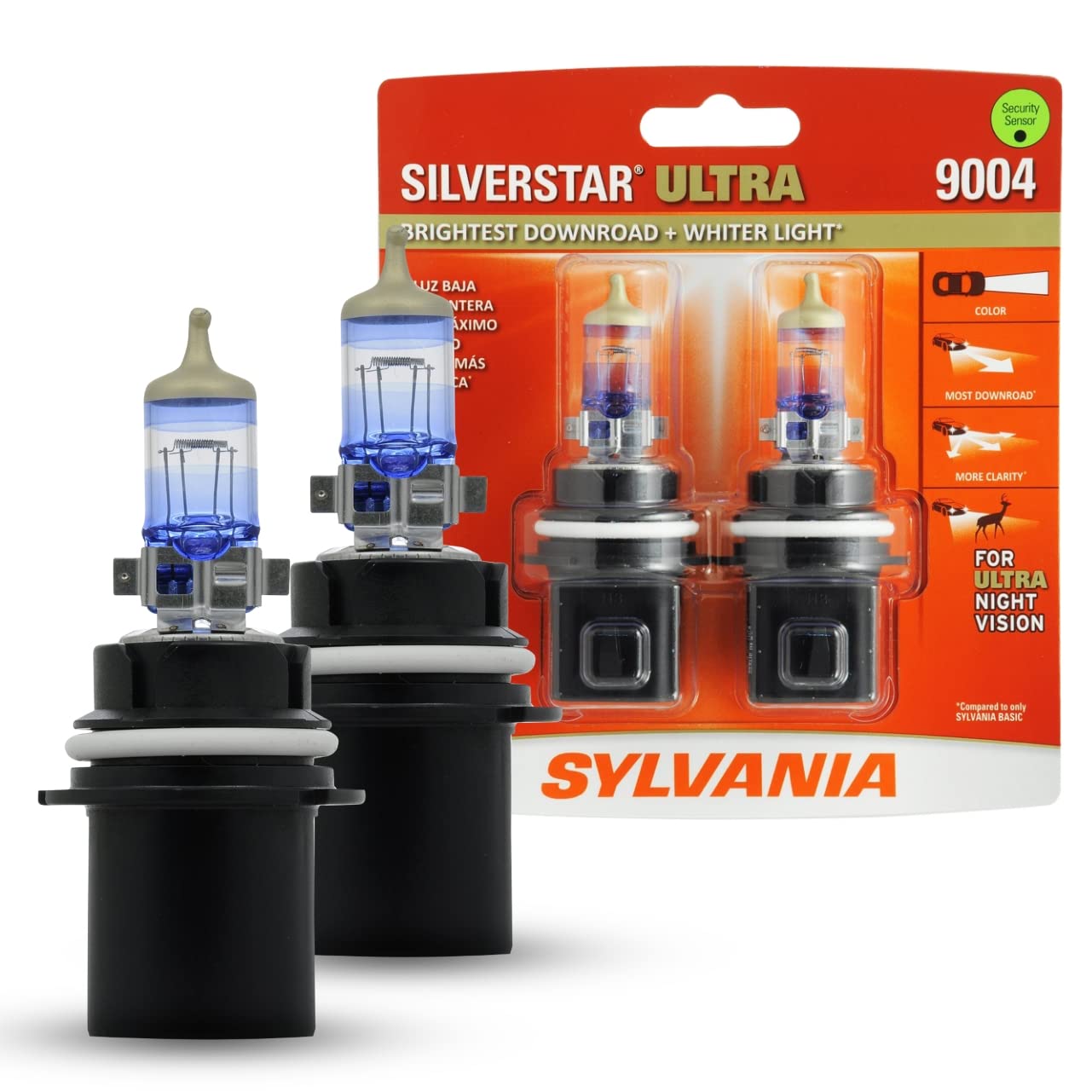 SYLVANIA 9004 SilverStar Ultra Halogen Headlight Bulb, High/Low Beam, White, 2-Pack