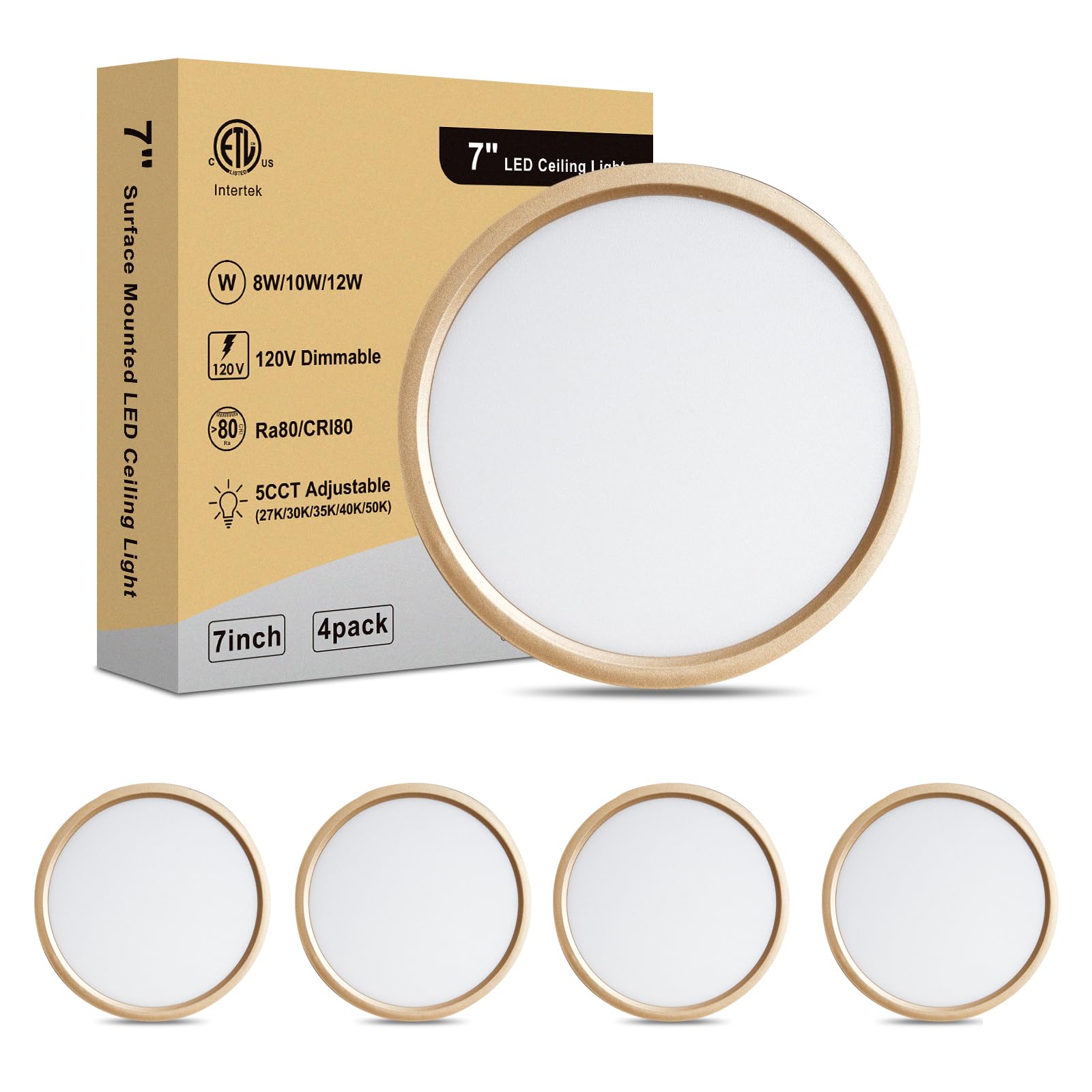 Wembanma 7 Inch LED Ceiling Light - Dimmable 2700K/3000K/3500K/4000K/5000K Selectable LED Ceiling Lights, Ultra Slim 0.67 Inch R