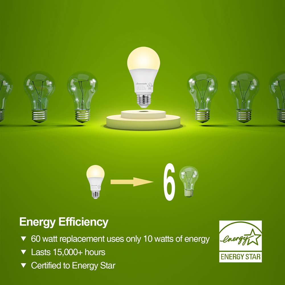 Dewenwils 8-Pack Dimmable Led A19 Light Bulb, Soft White Light With Warm Glow, 800 Lumen, 2700K, 10W (60 Watt Equivalent), E26 M