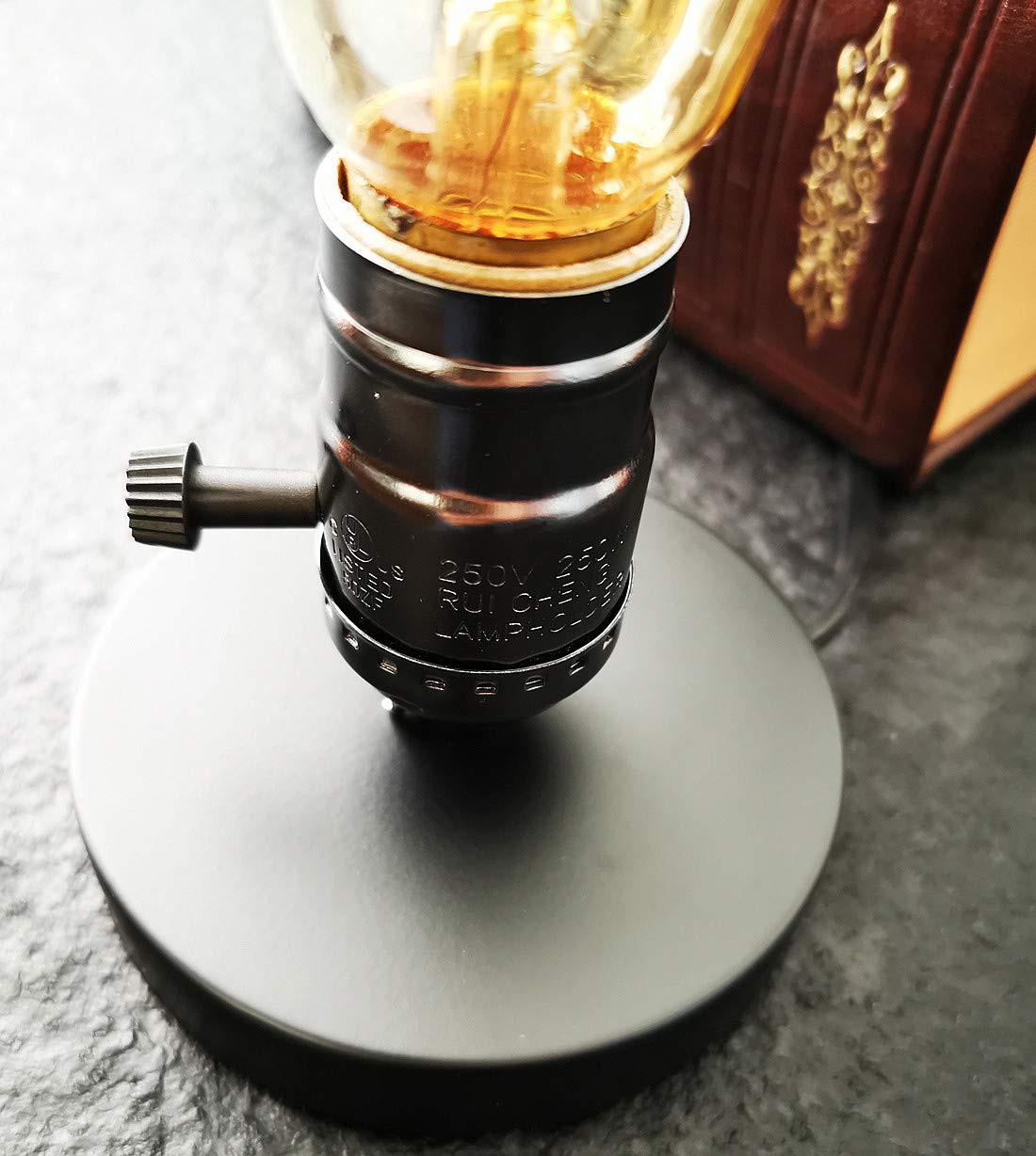 YUANKANG Edison Desk Lamp, Industrial Retro Metal Table Lamp, 3.39in Size, Black, Model YKDTTD, Plug-in with On/Off Switch