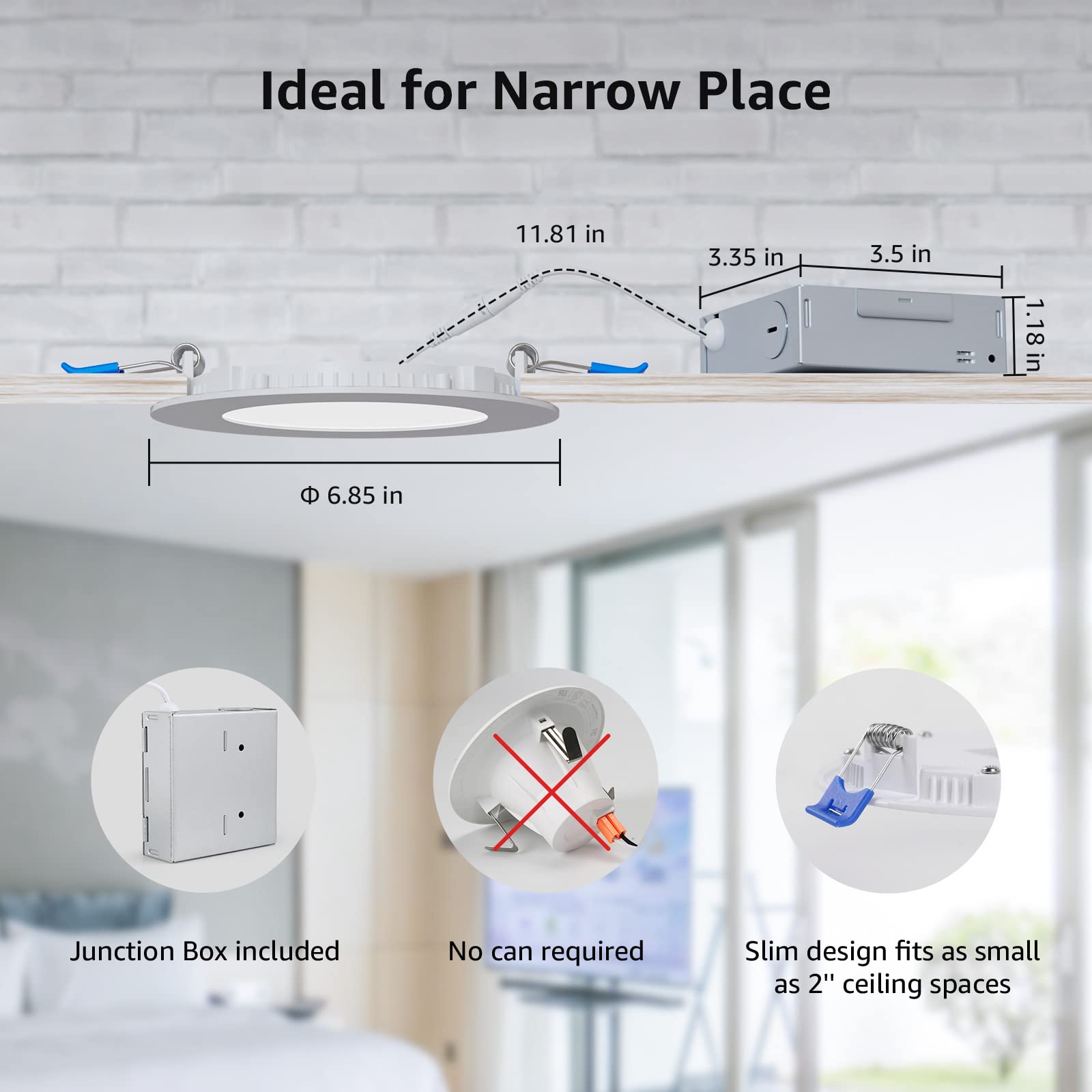 Lepro 6 Pack 6 Inch Led Recessed Ceiling Light With Junction Box, 5000 Kelvin Daylight Wafer Ultra-Thin, 1050 Lumen Dimmable Retrofit Downlight, 12 Watt Eqv. 100 Watt, Etl, Energy Star & Fcc Certified