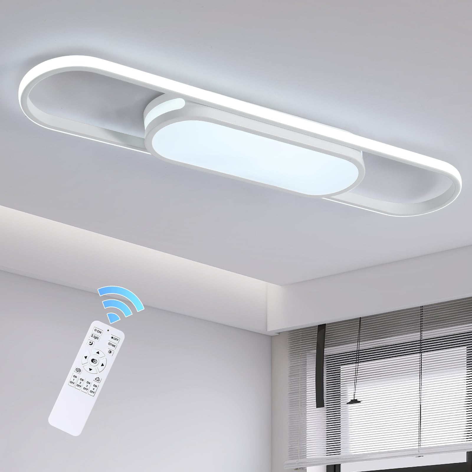 Qcyuui Modern Led Ceiling Light Dimmable Linear Ceiling Lamp 31.5In Kitchen Lighting Fixtures Ceiling For Bedroom Hallway Dining Room (45W/3000-6500K/White)