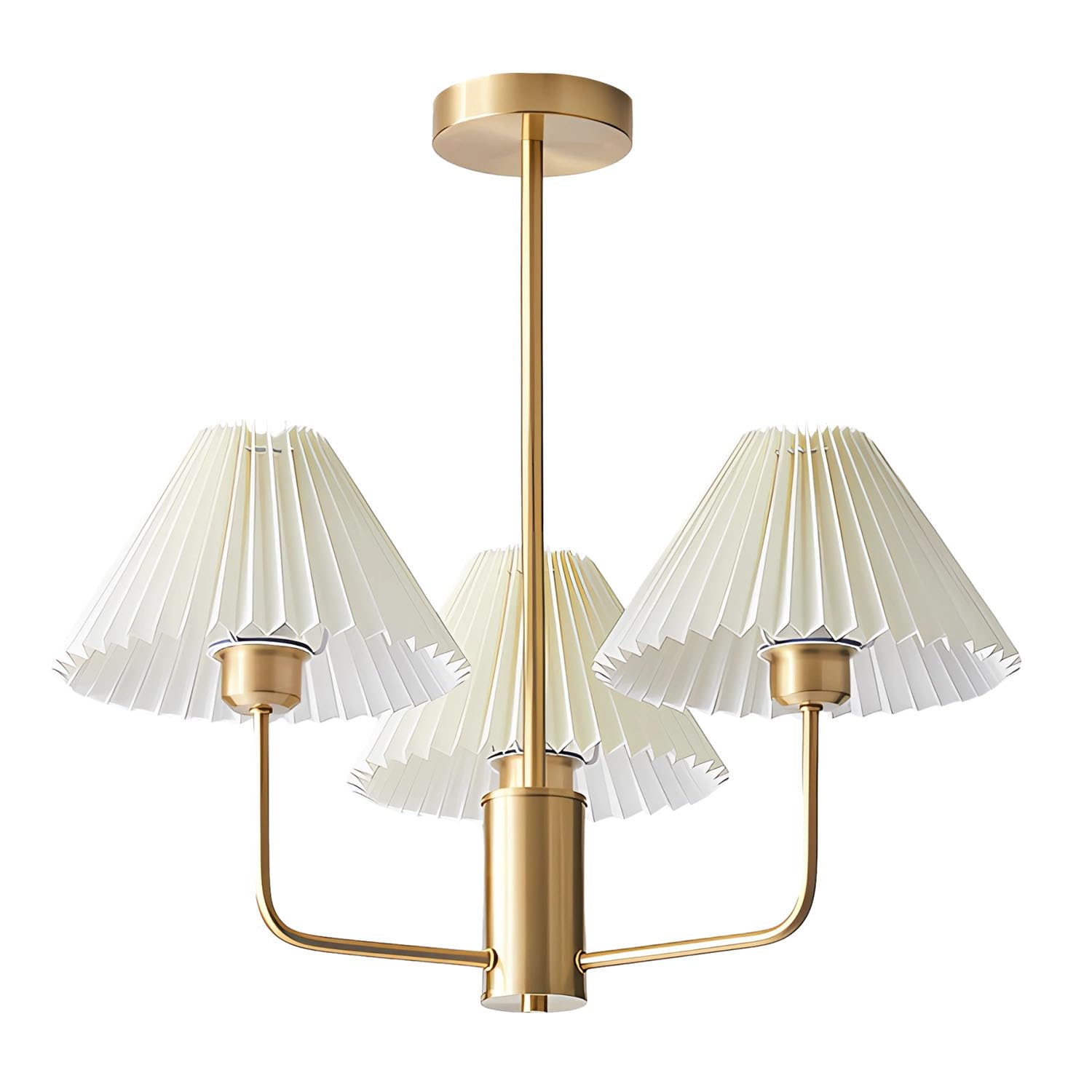 KCO Lighting 3-Lights Pleated Chandelier White Fabric Pendant Light Fixtures Mid Century Modern Gold Sputnik Chandelier Vintage 