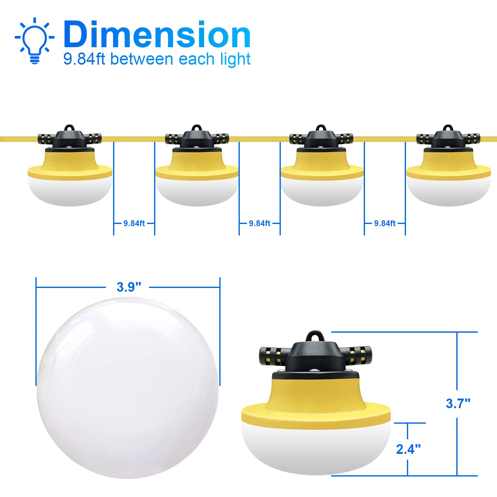 Muasdae 50FT LED Construction String Lights, Yellow, Polyvinyl Chloride, 3 Prong, Ideal for Outdoor Lighting, Renovation, Walkways