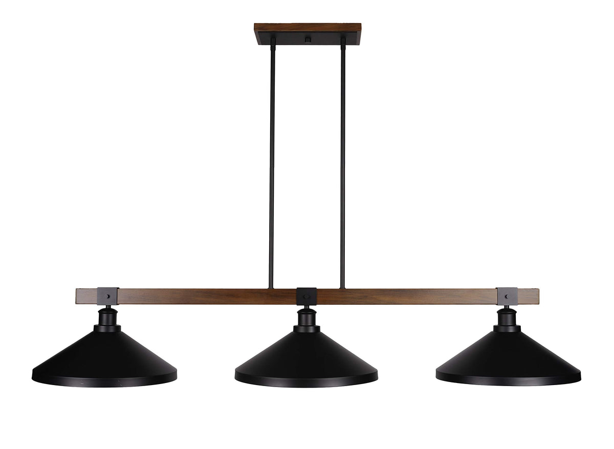 Tacoma 3 Light Island in Matte Black & Painted Wood-Look (1863-MBWG-424-MB)