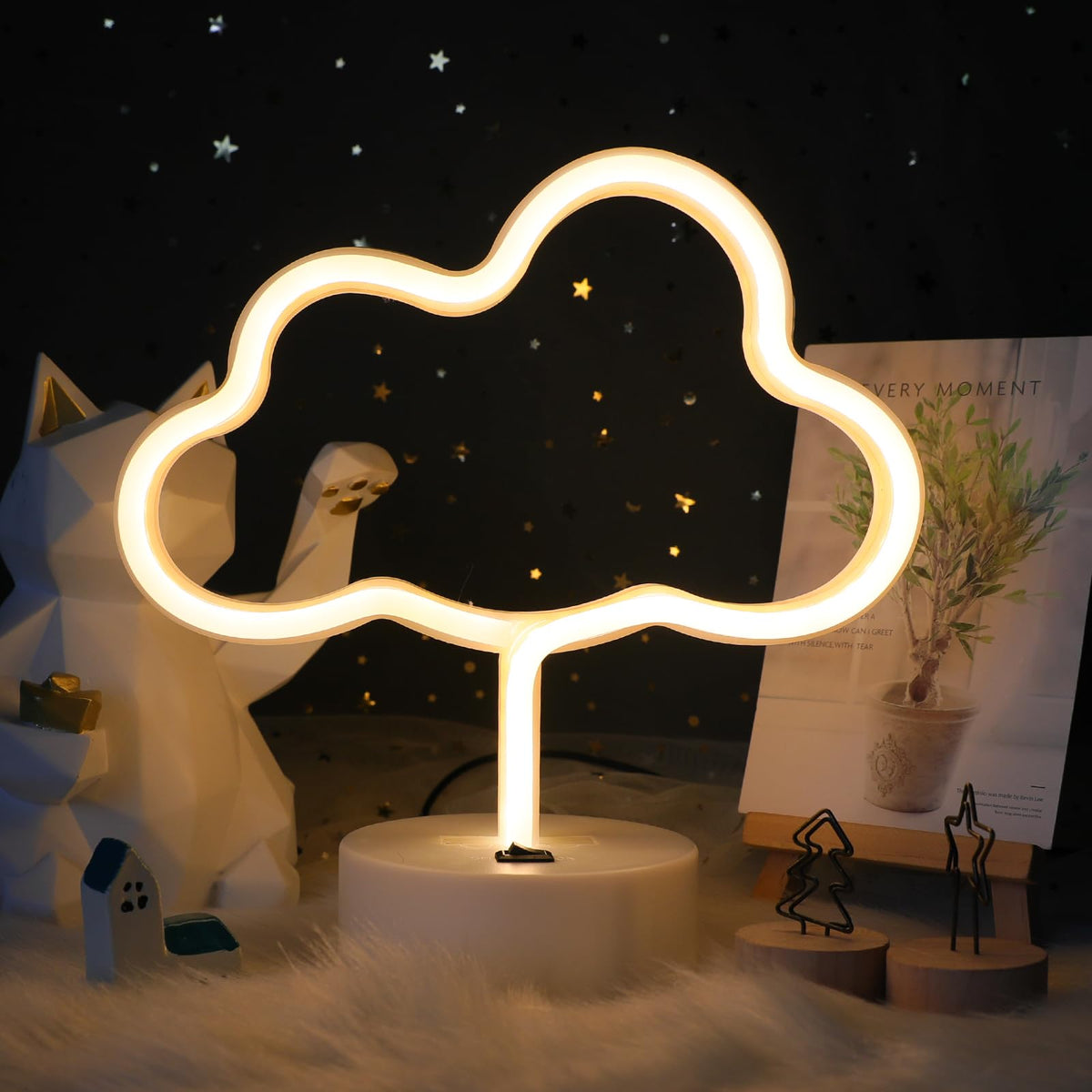 Enuoli Cute Cloud Neon Light Led Cloud Shaped Decor Night Lights Marquee Neon Sign Table Decor For Christmas Party Birthday Kids