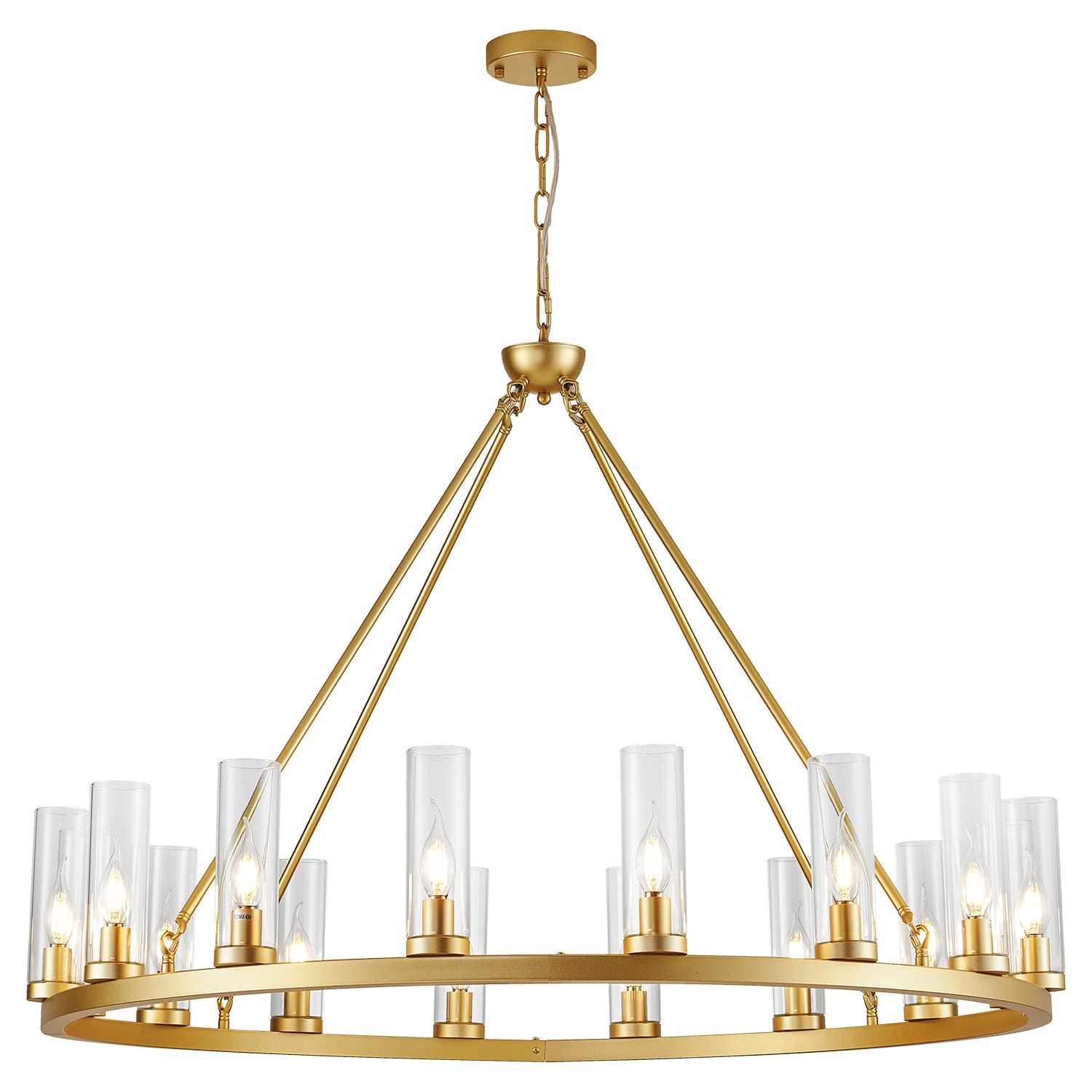 Uboxin Farmhouse Wagon Wheel Chandelier,D42 16 Light Gold Industrial Rustic Chandelier Lighting, Round Kitchen Island Pendant Li