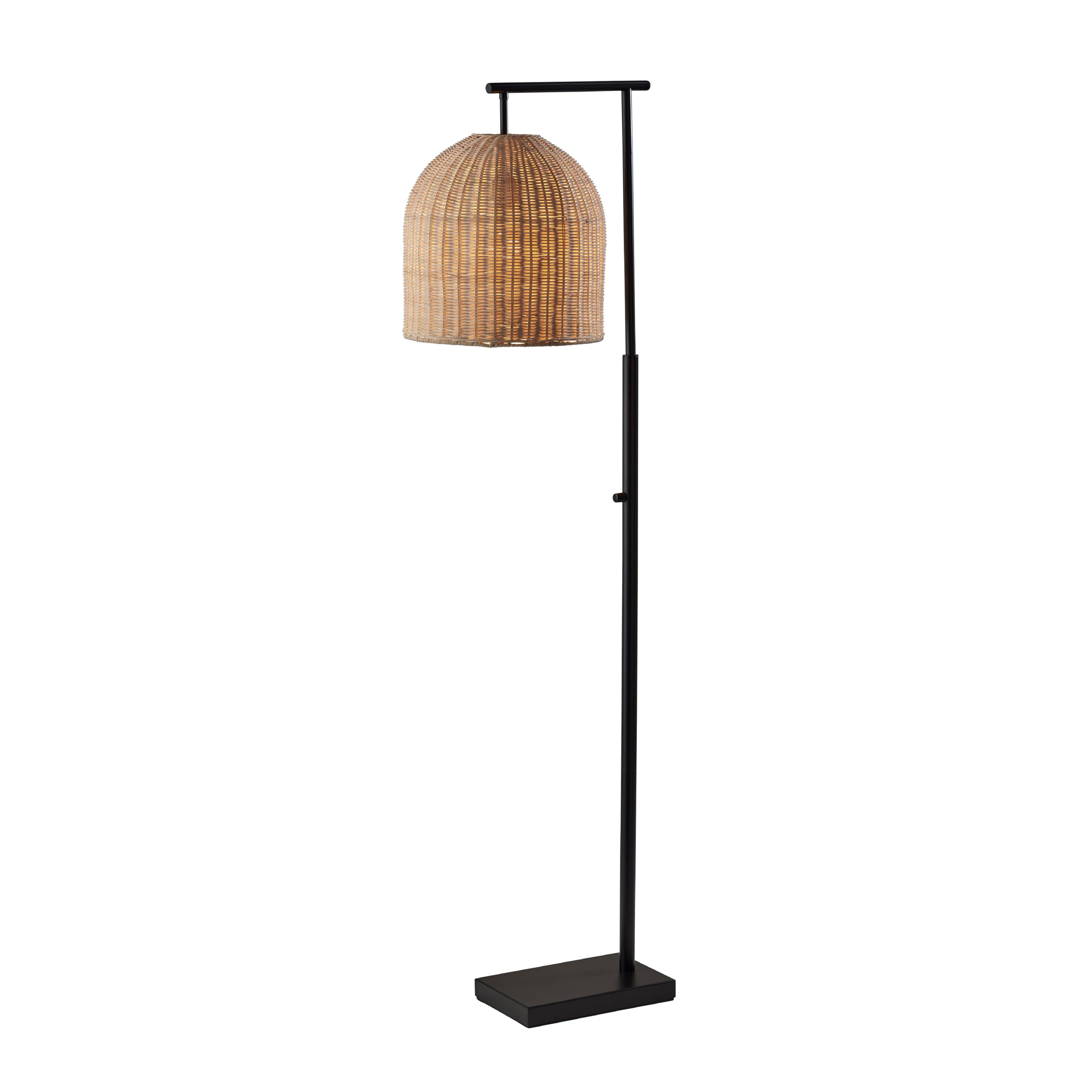 Adesso Floor Lamp with Dark Bronze Base and Rattan Lampshade - Modern Coastal Bedroom, Home Office Lighting, or Living Room Deco