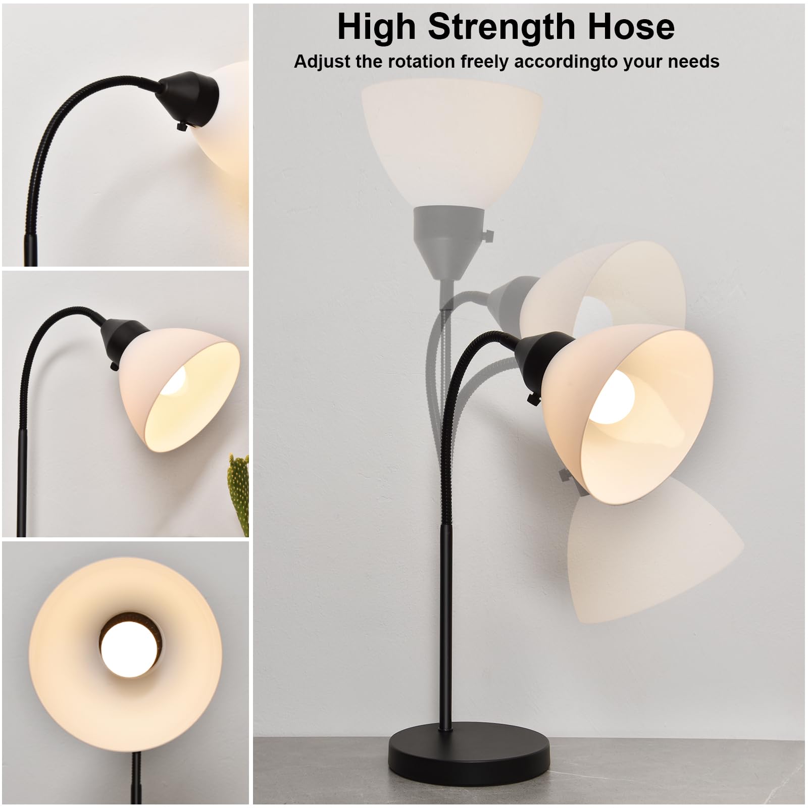 Rislg Led Desk Lamp - 3 Levels Dimmable, Flexible Gooseneck, Rotary Switch, Bulb Included, Black