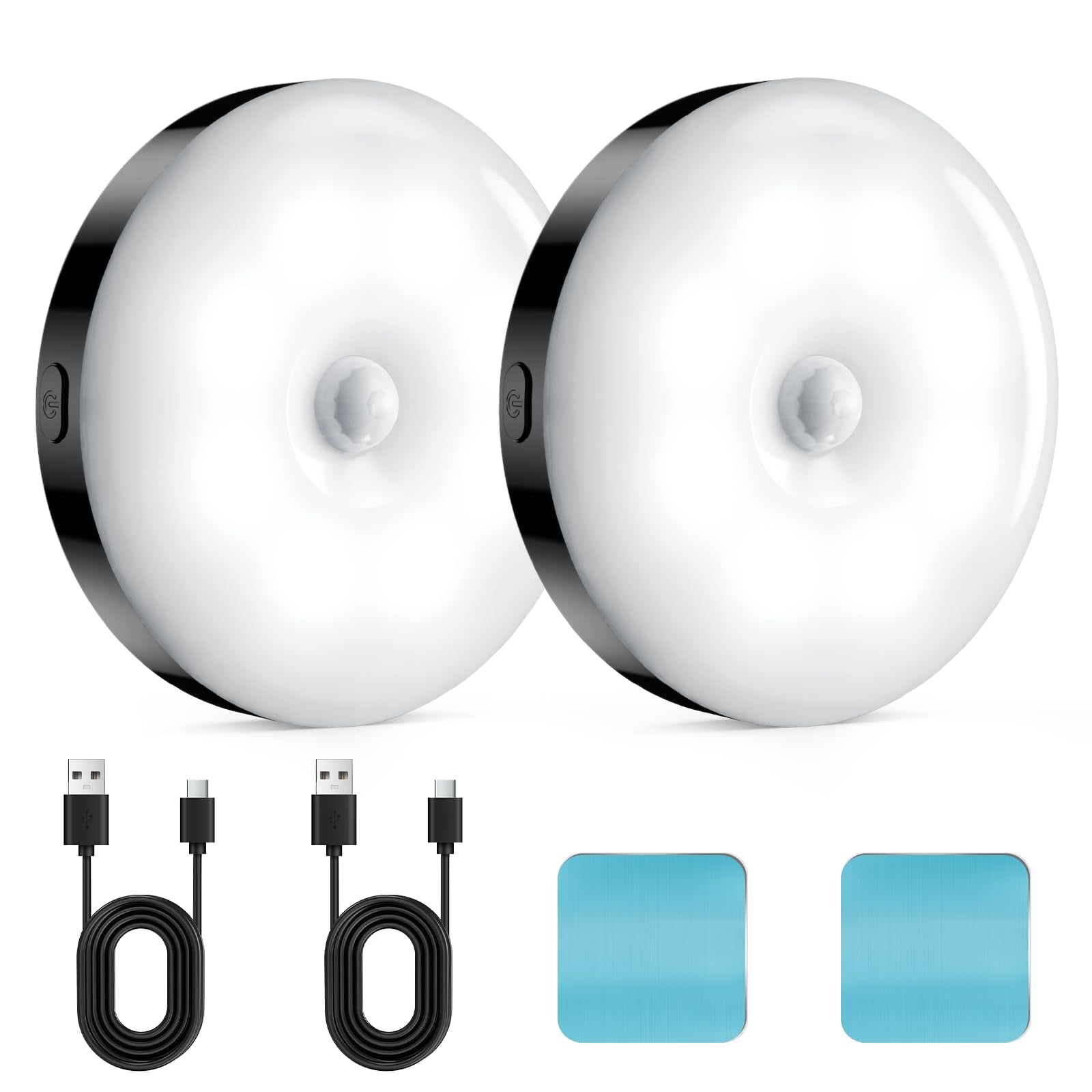 GLVSAE Stick On Lights  LED Puck Lights  Rechargeable Motion Sensor Night Light  3 Operating Modes  Adjustable Brightness Under Cabinet Lightins for Bedroom  Closet  Kitchens (2 Pack).