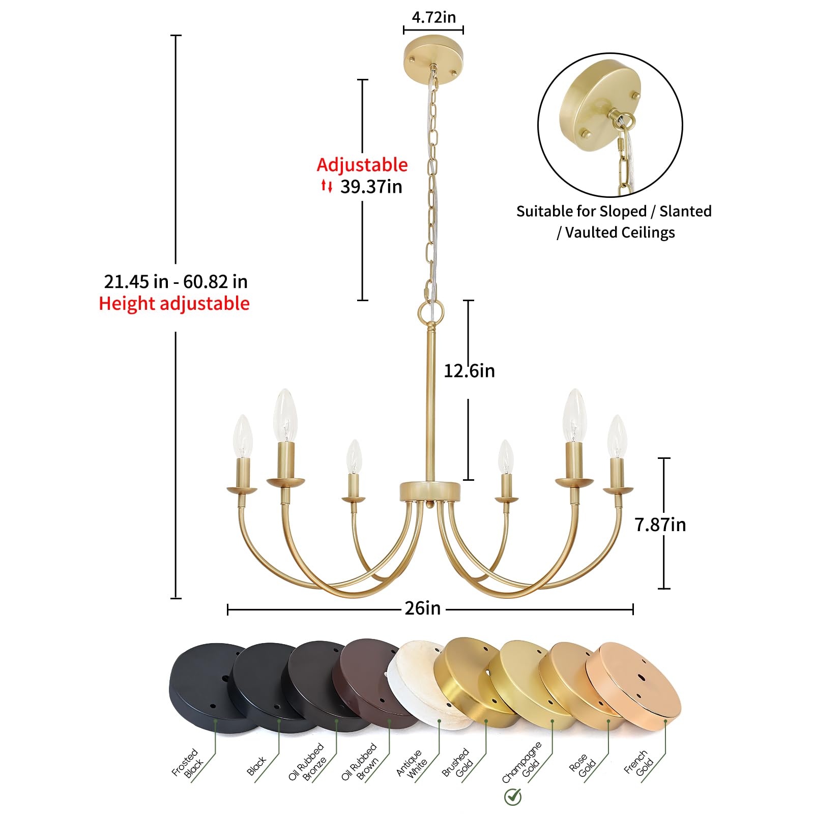 Rviezza 6-Light Gold Chandelier, Metal Candle Fixture for Dining Room, Bedroom, Foyer, Rustic Industrial Modern Design