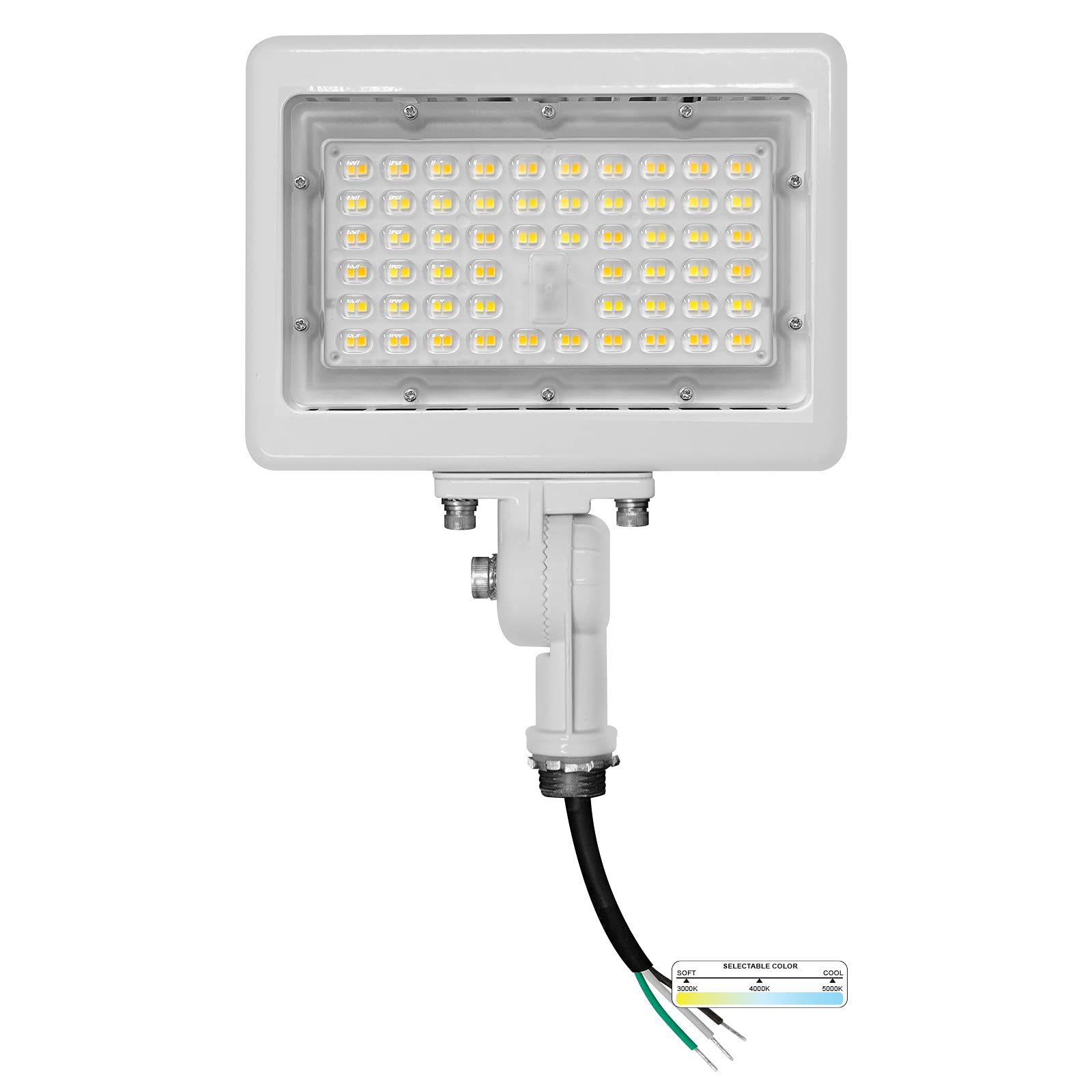 Nuwatt 50W Led Flood Light, 3Cct 3000K/4000K/5000K Selectable, Ip65 Waterproof Lighting, Adjustable Knuckle Mount, 7050Lm, 0-10V Dimmable, 120-277V, Outdoor Security Floodlight For Yard, White, Ul