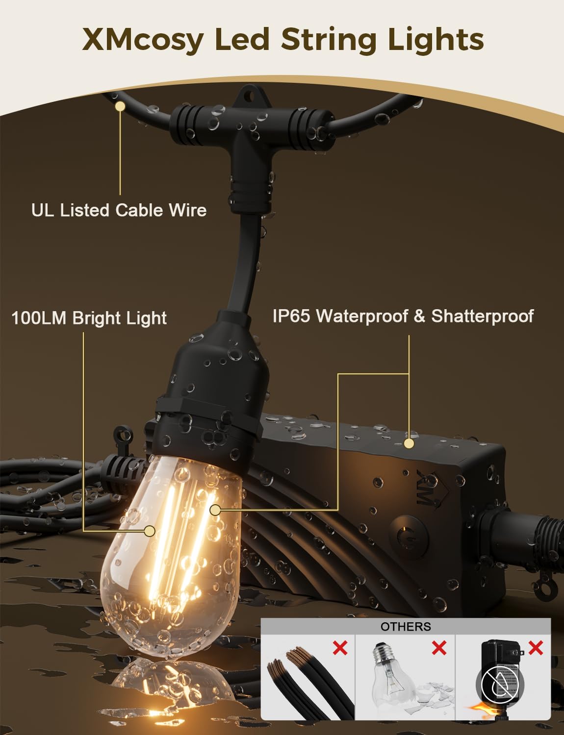 Xmcosy+ Smart Outdoor String Lights, 123Ft Led Patio Lights Waterproof Ip65, App Control, Compatible With Alexa, Dimmable Edison