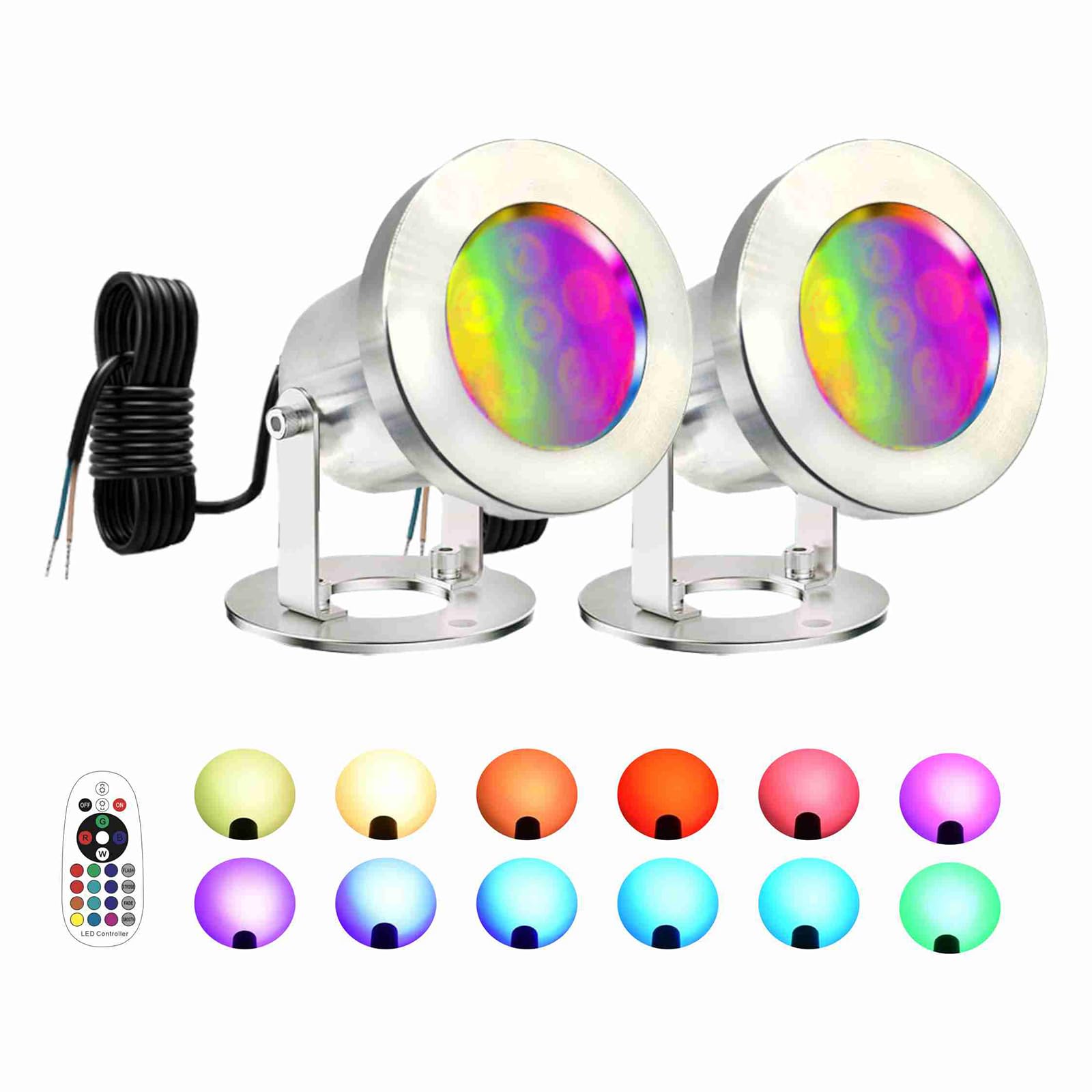 AGDJASA LED Pond Lights with Remote Control  6W SS316 Stainless Steel RGB Underwater Fountain Light IP68 Waterproof Outdoor Underwater Lights for Pond Waterfall (2)
