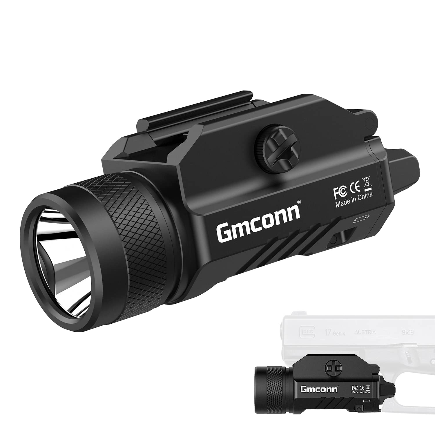 Gmconn 1250 Lumen Tactical Flashlight Handheld Toy Light Rail Mounted LED Launcher Light Strobe Weaponlight for Glock Handheld Toy and Picatinny MIL-STD-1913