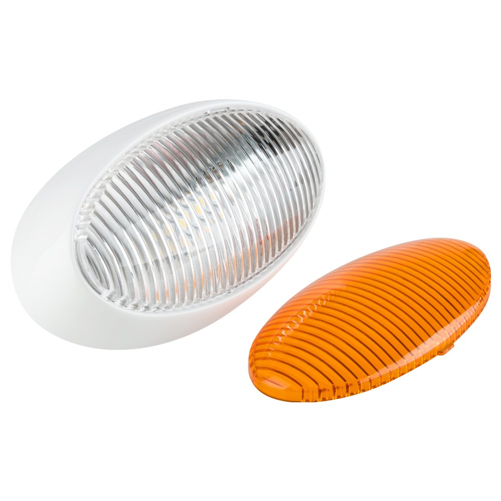 Lumitronics Rv 12V Led Oval Porch Utility Light - Clear & Amber Lenses - For Motorhomes, Campers, Trailers, 5Th Wheels (White)