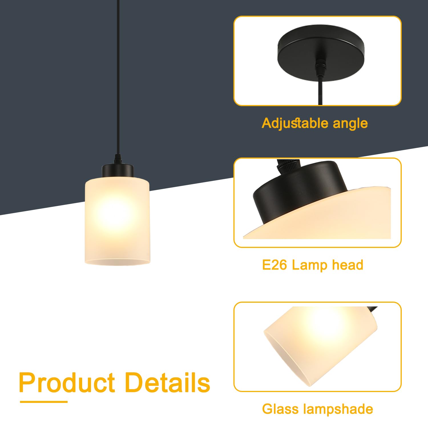 CAFULAM Modern Black Farmhouse Pendant Light, Glass Shade, Adjustable, 3 Pack, Milk Glass Black