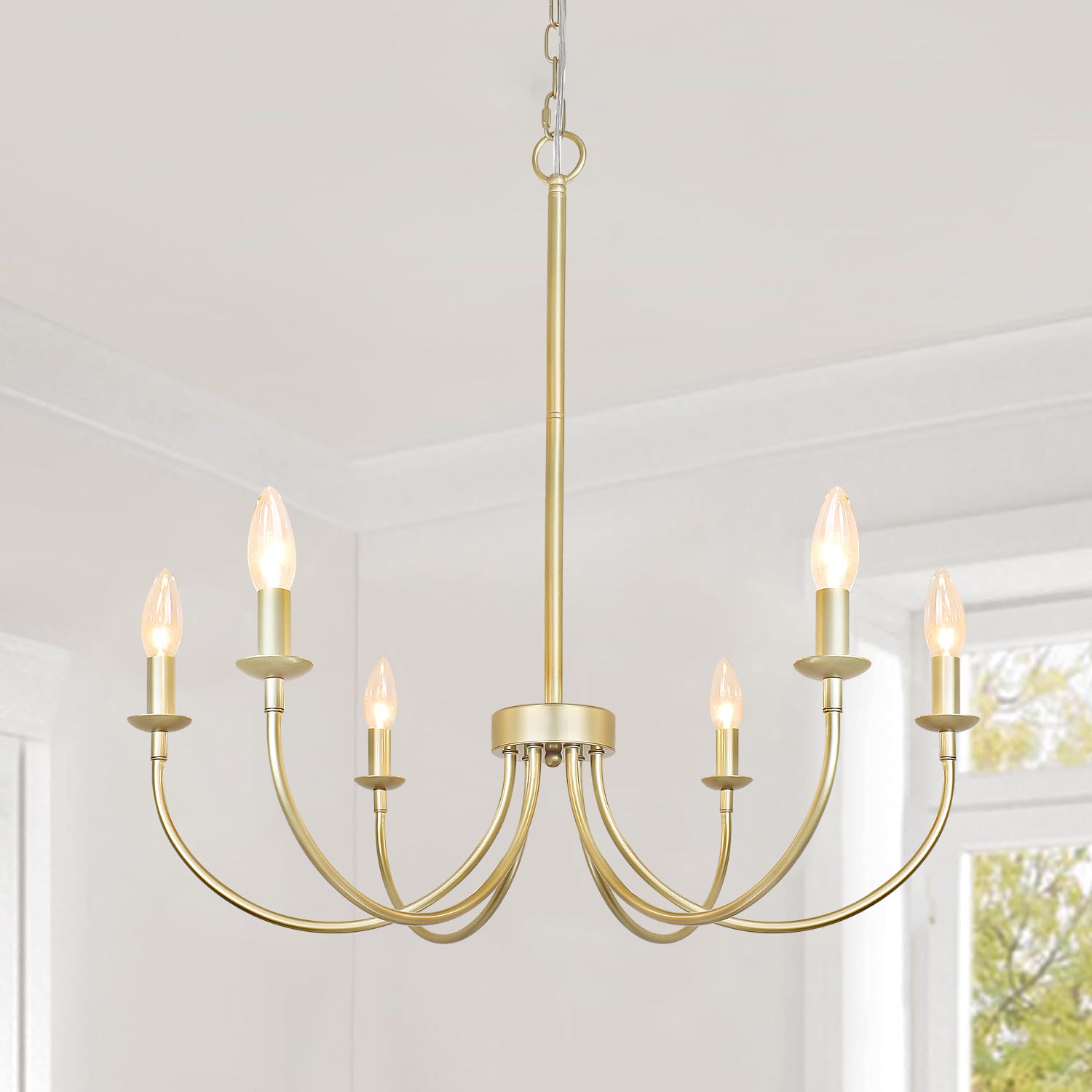 Puyveyor Gold Chandelier  6-Light Farmhouse Chandelier For Dining Room Lighting Fixtures Hanging  Industrial Candle Modern Chandelier For Bedroom  Foyer  Living Room And Entryway