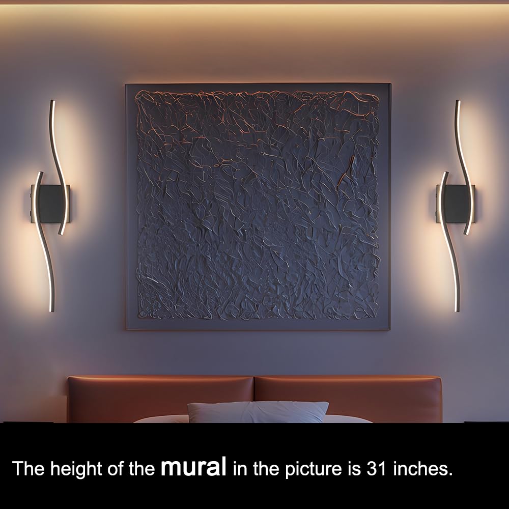 Daunton Modern Battery Operated Wall Sconce Set of 2, Black LED Light, Dimmable, 27.5in, Remote Control, Timer & Memory Function