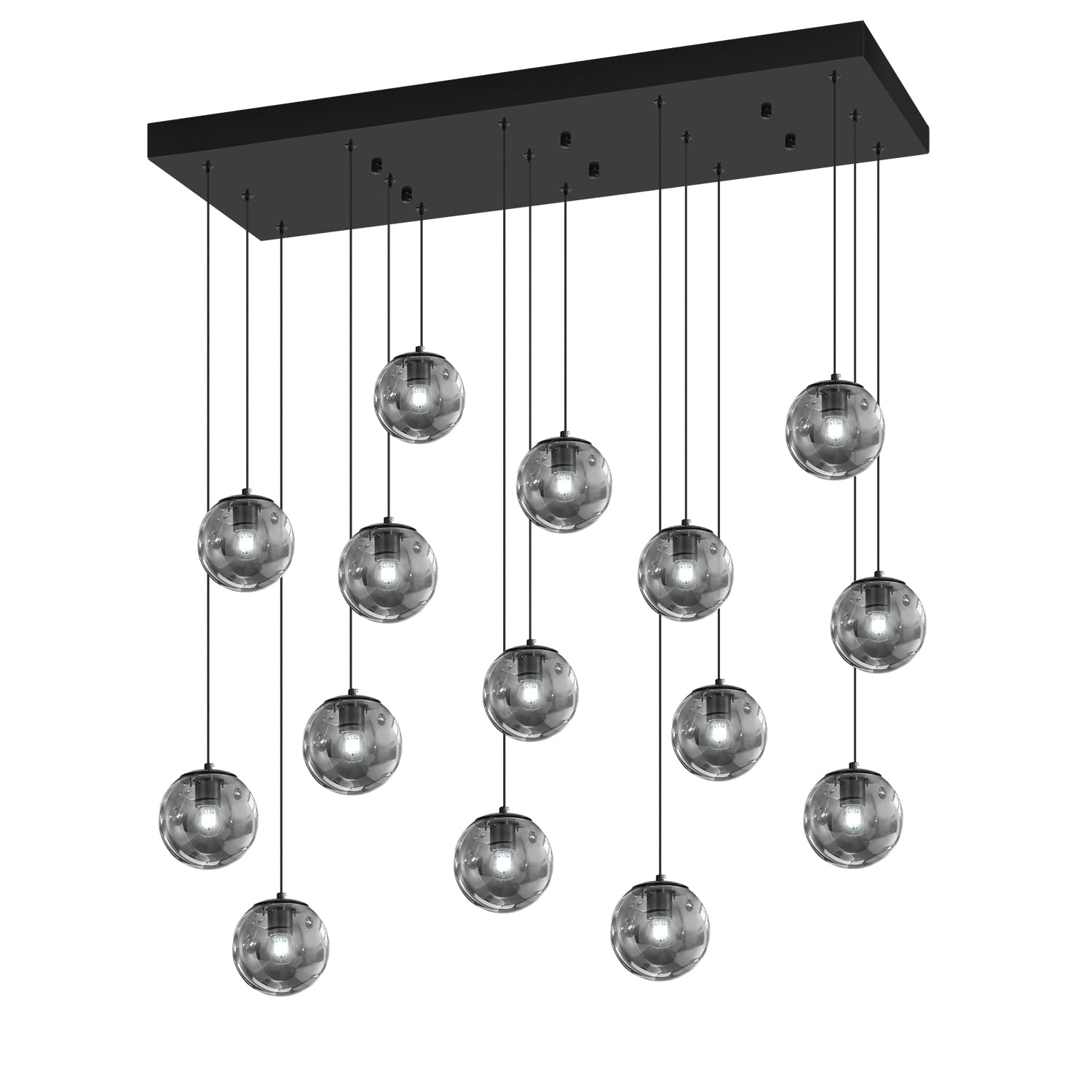 ykolupty Rectangular Chandelier 16-Light Smoke Gray Metal Modern Fixture for Dining Room, Living Room, Foyer - Model TP3016-YH-16H-CT