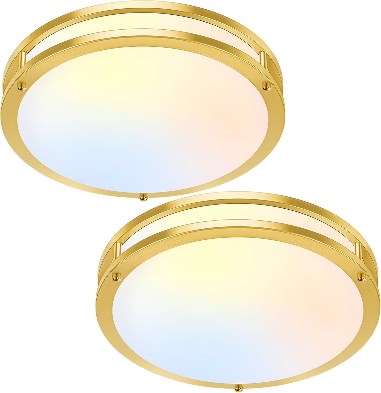 TOBUSA LED Flush Mount Ceiling Lights, 50W, 5600lm, Dimmable, 16 inch, Brushed Gold, 2-Pack, 2700K-6500