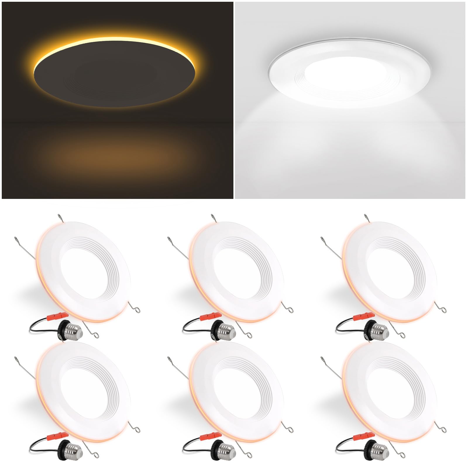 6 Pack 6 Inch Led Recessed Lighting With Night Light, Dimmable Can Lights With Baffle Trim, 9W=85W, Warm White 3000K, 700Lm Retrofit Downlight, Cri 90, Damp Rated, Ic Rated, Etl & Fcc