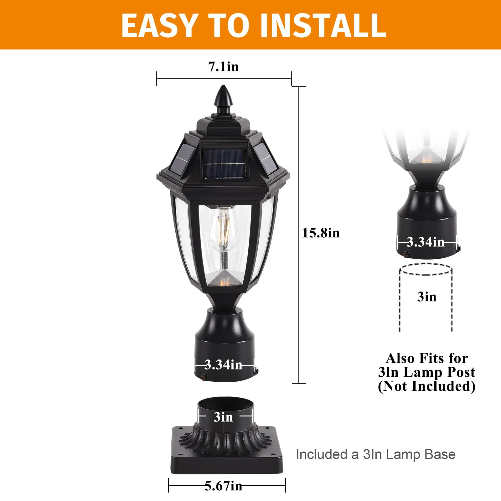BOXCUPIN Solar Post Light with Motion Sensor, Aluminum, Waterproof, 1 Pack with Base, Black, Model BXOWLS12