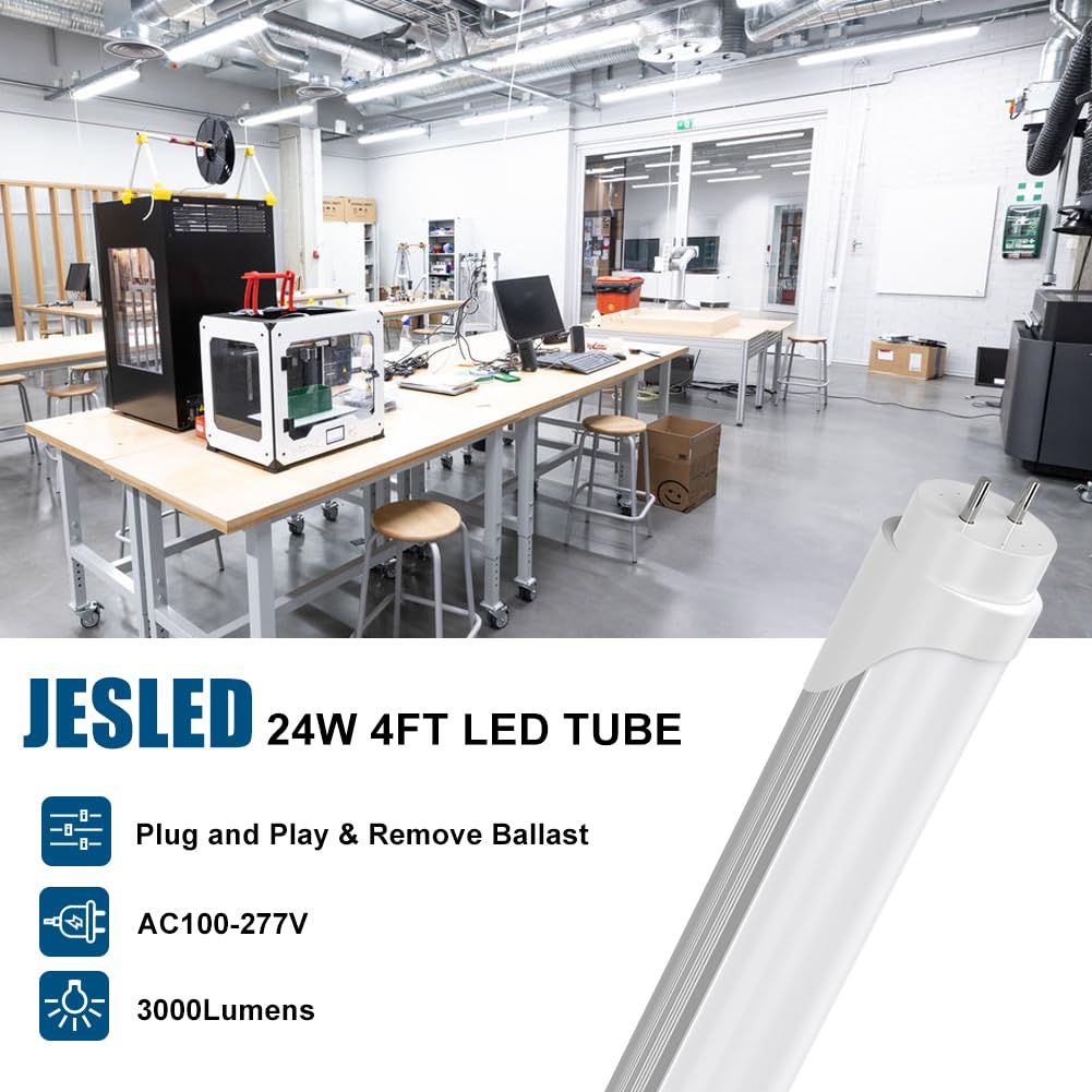 JESLED T8 LED Bulbs 4FT 24W 3000LM Daylight White Dual-end Frosted 4 Pack Model YKL-T8G13FCA2-24DW