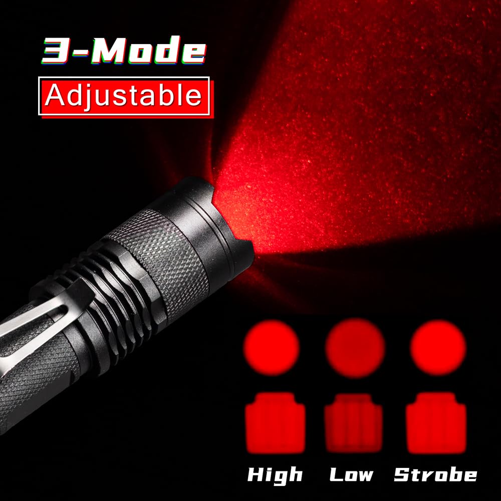 RaySoar 4 Pack Red Light Flashlight - 3 Modes, Aluminum, Ideal for Astronomy & Outdoor Activities, SK68-Red Model