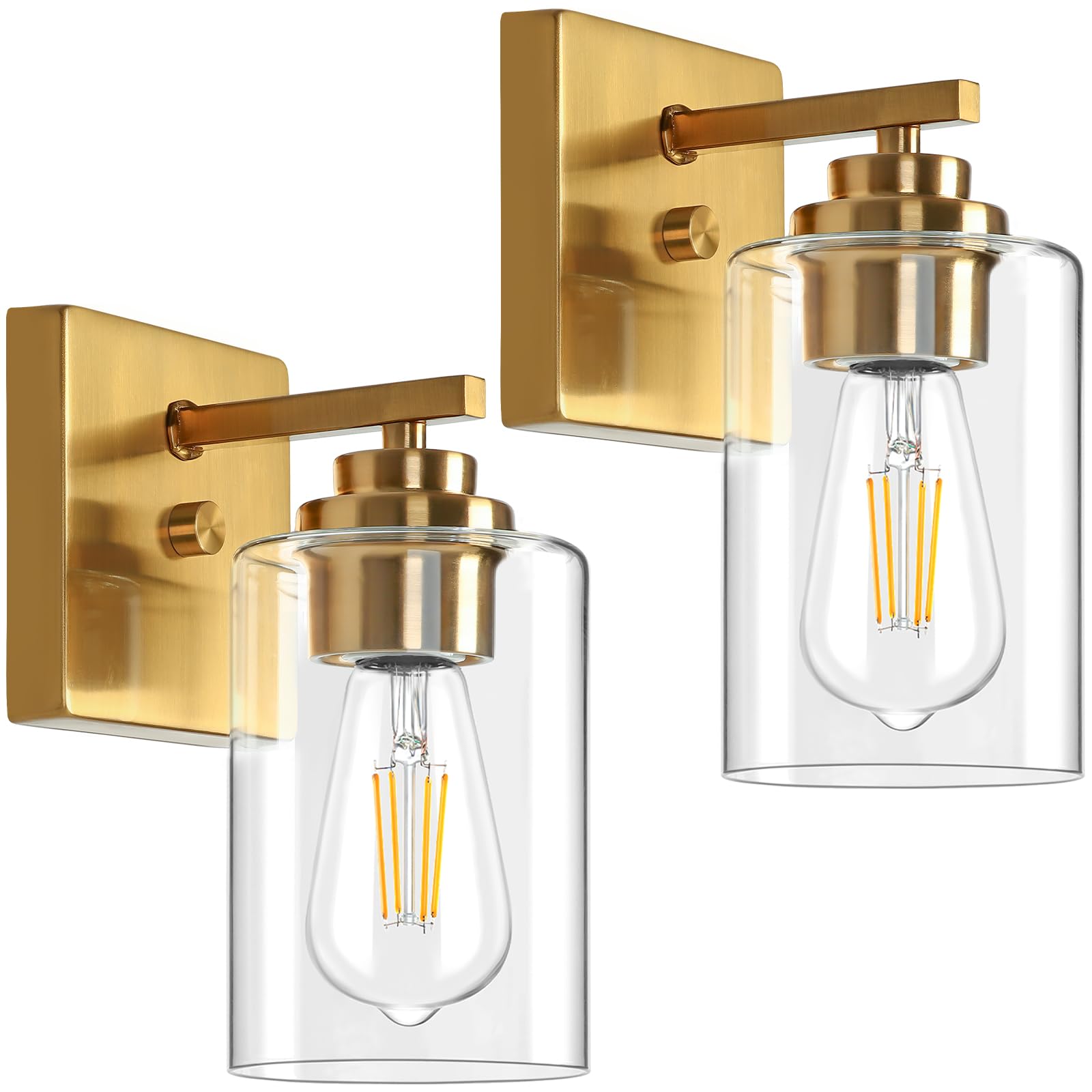 Wall Sconces, Gold Bathroom Light Fixtures, Modern Vanity Lights, Sconces Wall Lighting With Clear Glass, Sconces Wall Decor Set