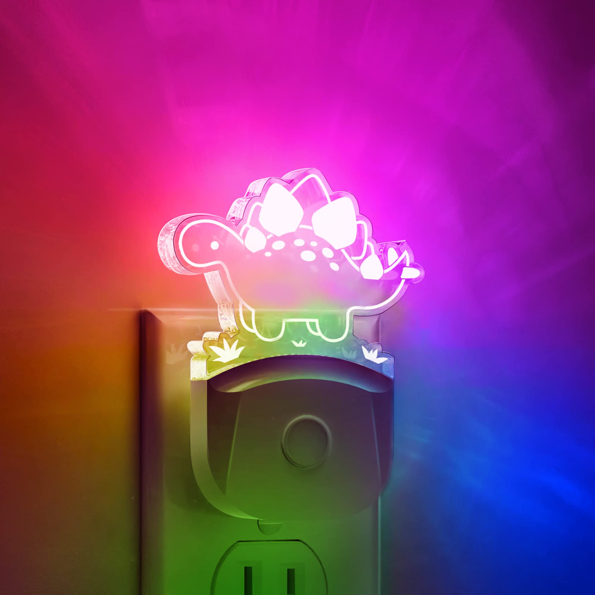 LOHAS Dinosaur Night Light for Boys, Kids Nightlight Plug in, Dusk-to-Dawn, Stegosaurus LED Night Lights Plug into Wall, RGB+Sof