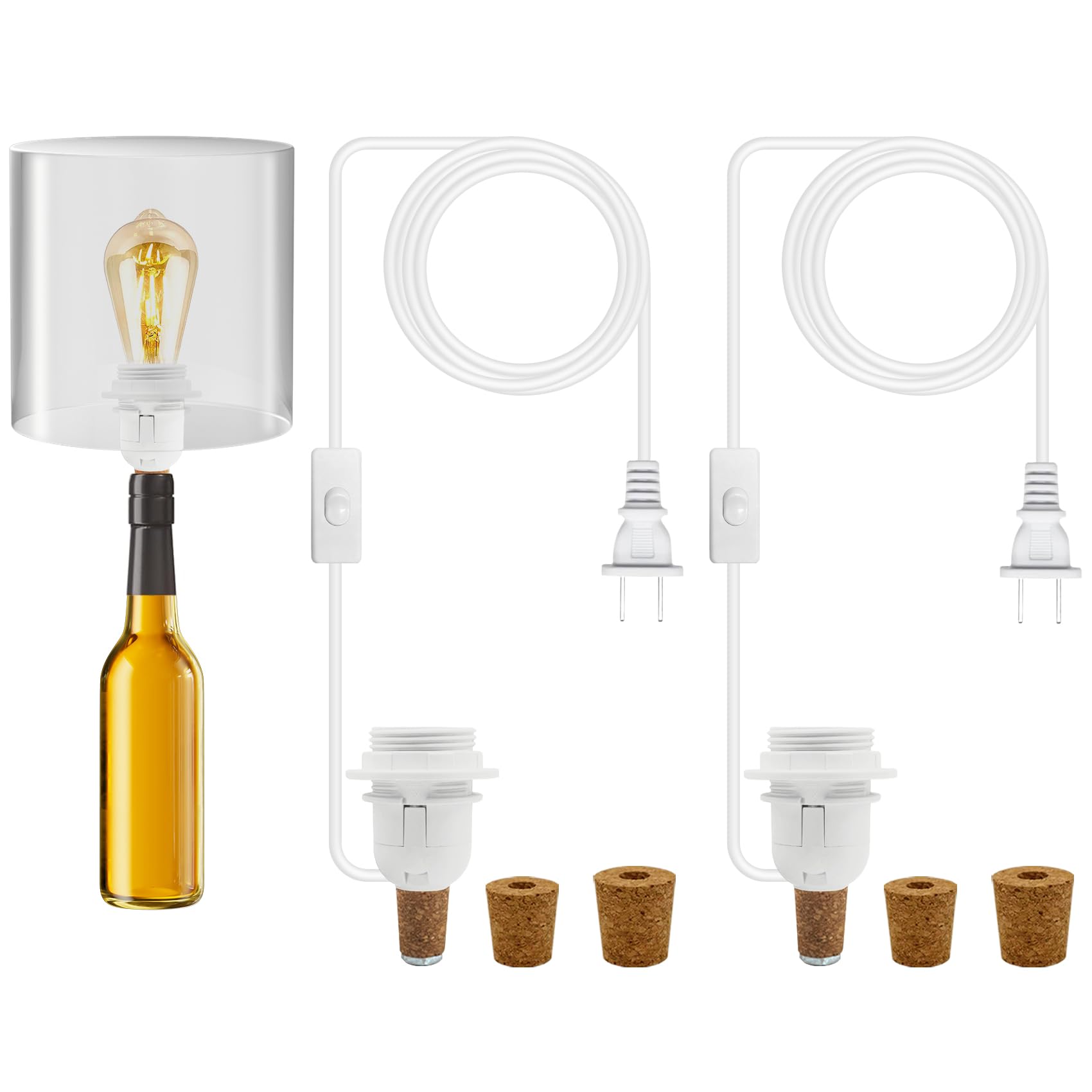 FEYAIM 2 Piece Bottle lamp Kit Bottle Lamp Holder Adapters with 3 Sizes of Corks for Bottles Lights or Any Other Glass Beverage Bottles  DIY Beverage Bottle Light Kit