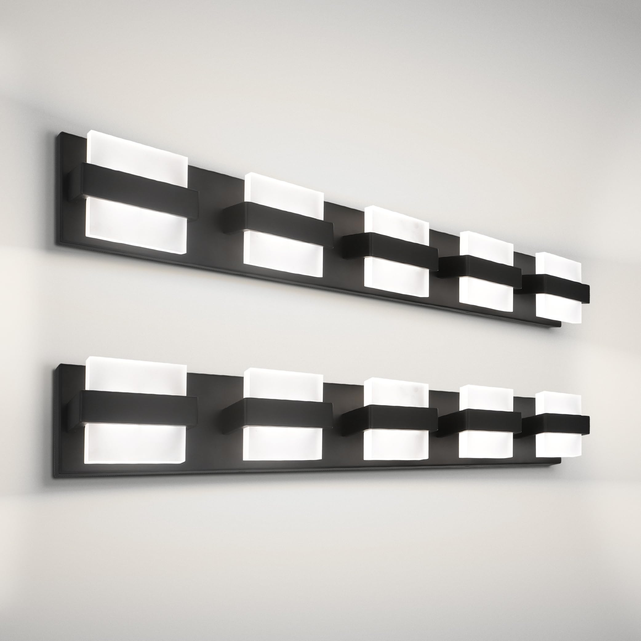 ASD 5-Light LED Bathroom Vanity Light Fixture, Dimmable, 2500LM, 2700-6000K, Black, 2-Pack, Model A-LVF26M-