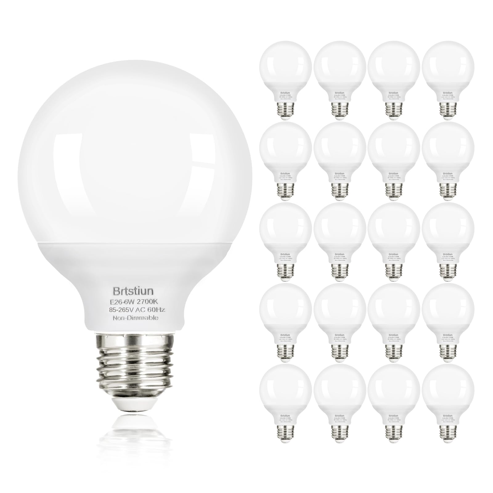 Brtstiun G25 Led Light Bulbs, Round Vanity Light Bulbs For Bathroom, 40W Equivalent, Soft White 2700K, E26 Base Globe Light Bulb