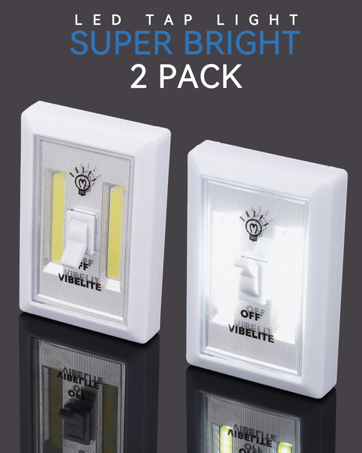 VIB high-standard Closet Light, Battery Operated Tap Light, Wireless Under Cabinet Lighting, 2-Pack, White, Model VB-2P-SW-W