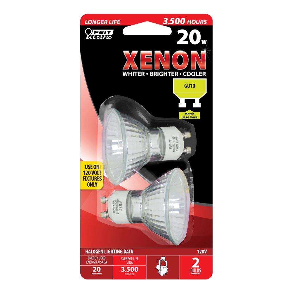 Feit Electric MR16 Halogen Bulbs, 20W, 2 Count, Glass, 3000K Warm White, Model BPXN20MR16/GU10/2/RP