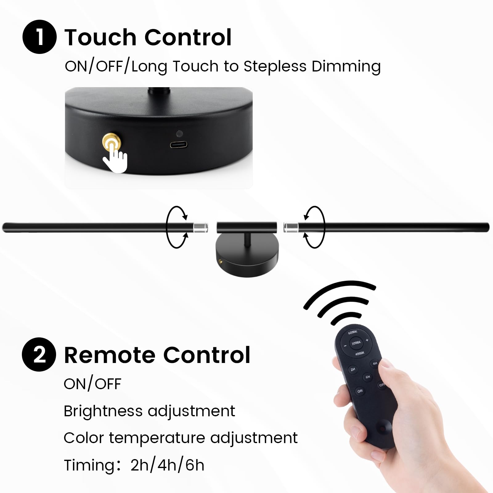 Jofios Battery Operated Wall Sconces Set Of 2, 360Rotation Wireless Rechargeable Wall Lights: Dimmable Detachable Wall Lamp With