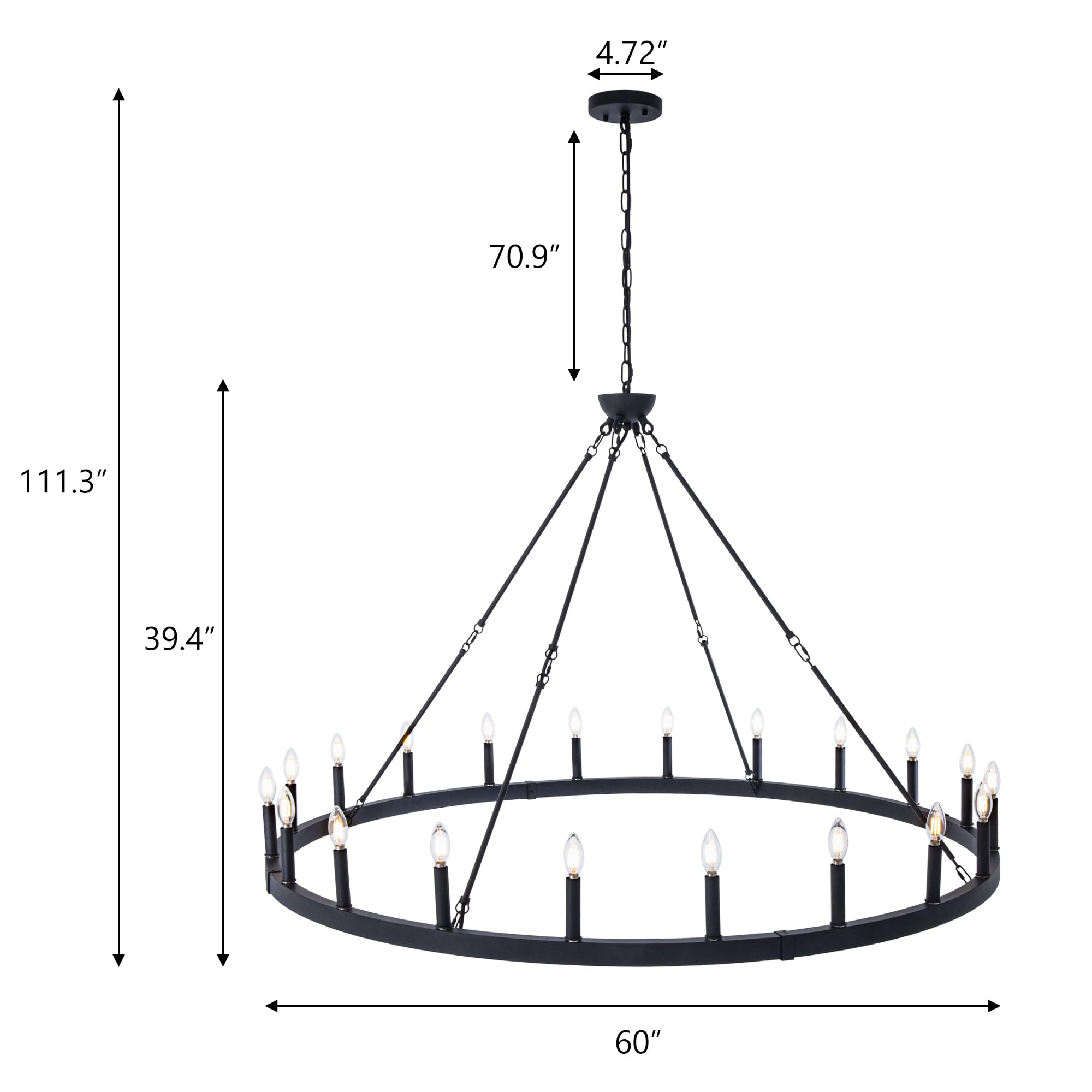 Wellmet Extra Large Black Chandelier Diam 60 inch, 20-Light Wagon Wheel Chandelier, Farmhouse Industrial Country Style Large Rou