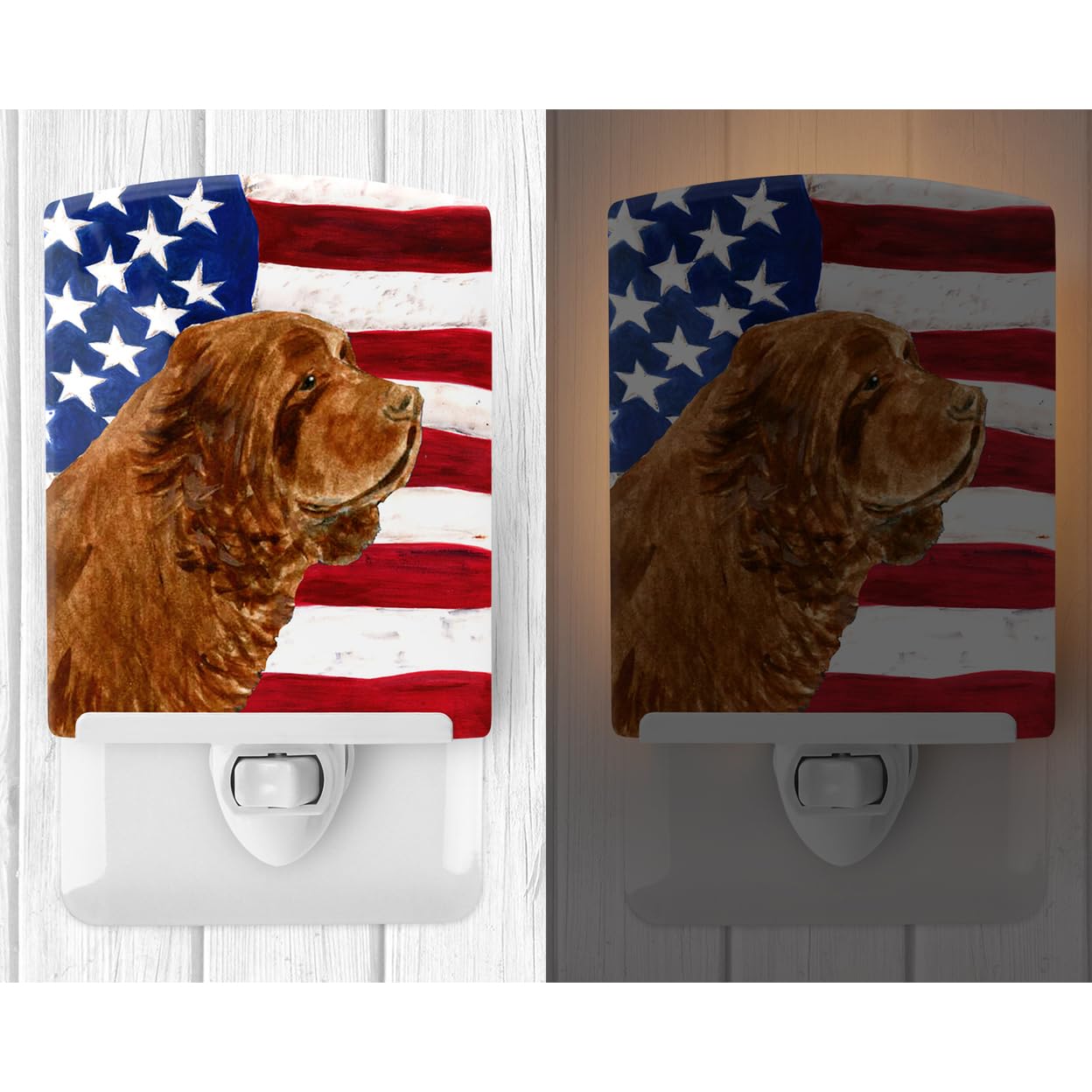 Carolines Treasures Ceramic Night Light, USA American Flag Design, Sus  Spaniel, 6x4x3in, Multicolor, Model SS4037CNL