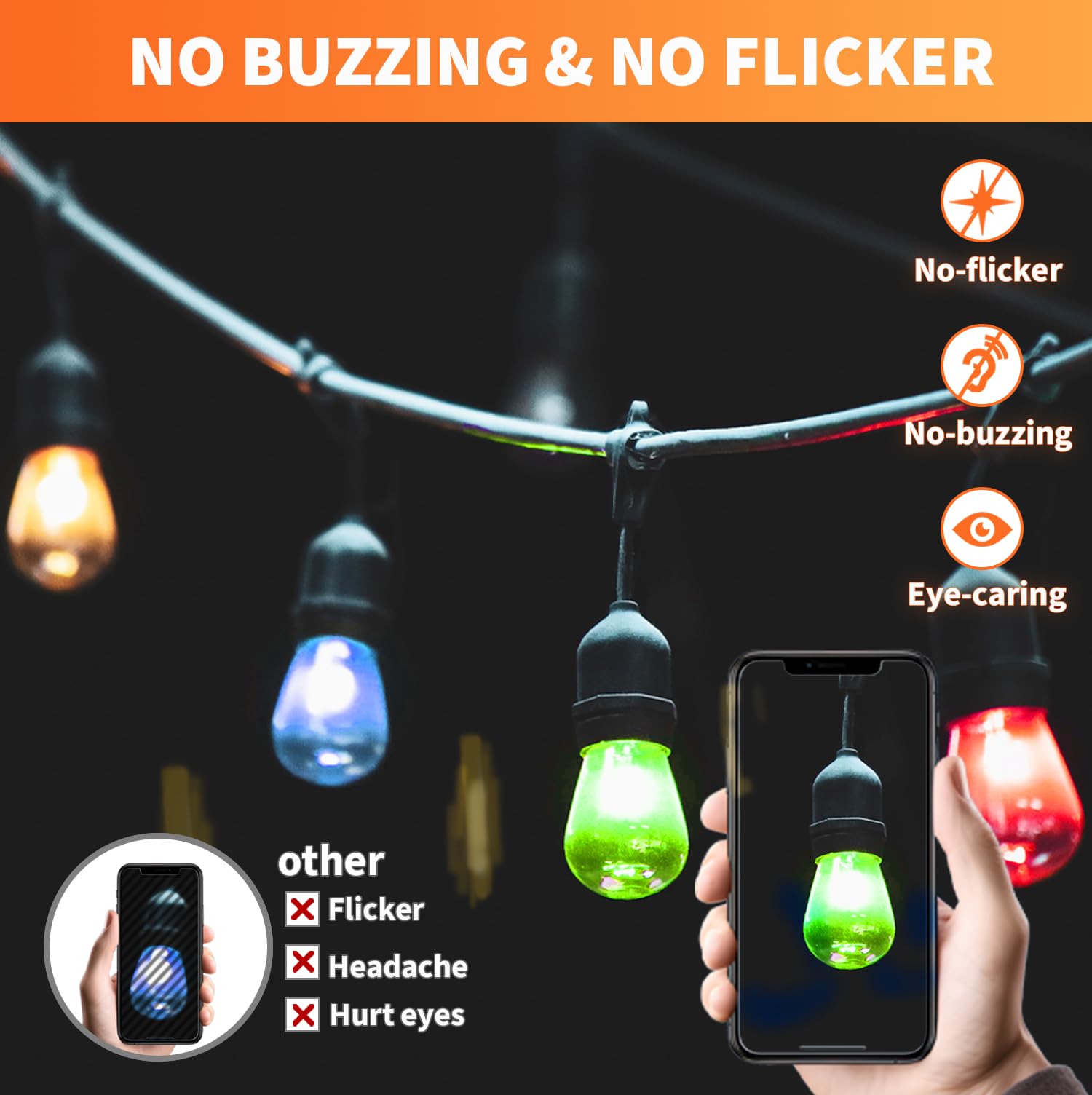 ALAMPEVER S14 48-Pack Shatterproof LED String Light Bulbs, Multi-Colored, Waterproof, Vintage Style, E26 Medium Base